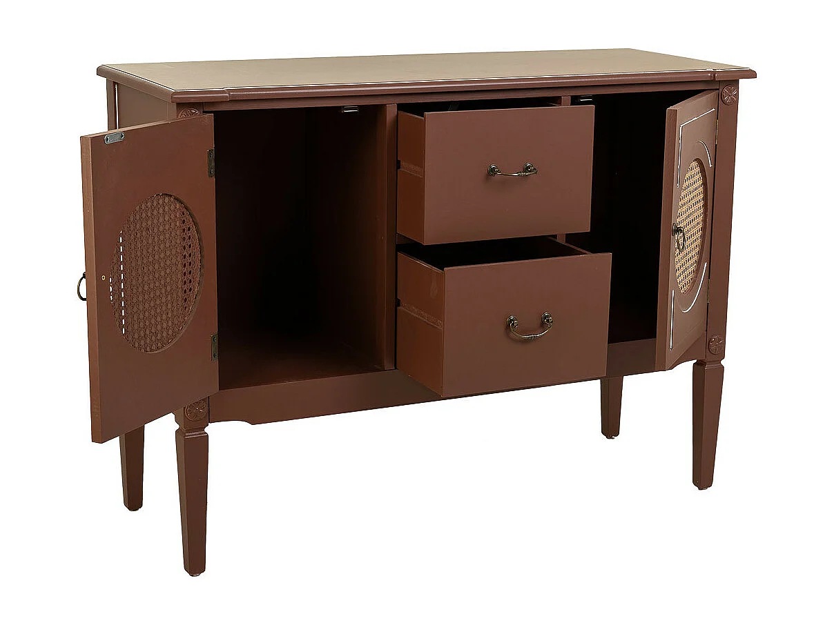 Credenza in legno marrone e rattan 106x40x78h