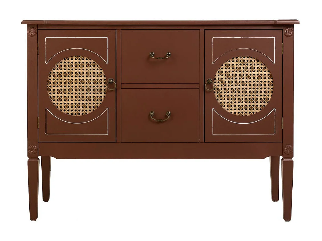 Credenza in legno marrone e rattan 106x40x78h
