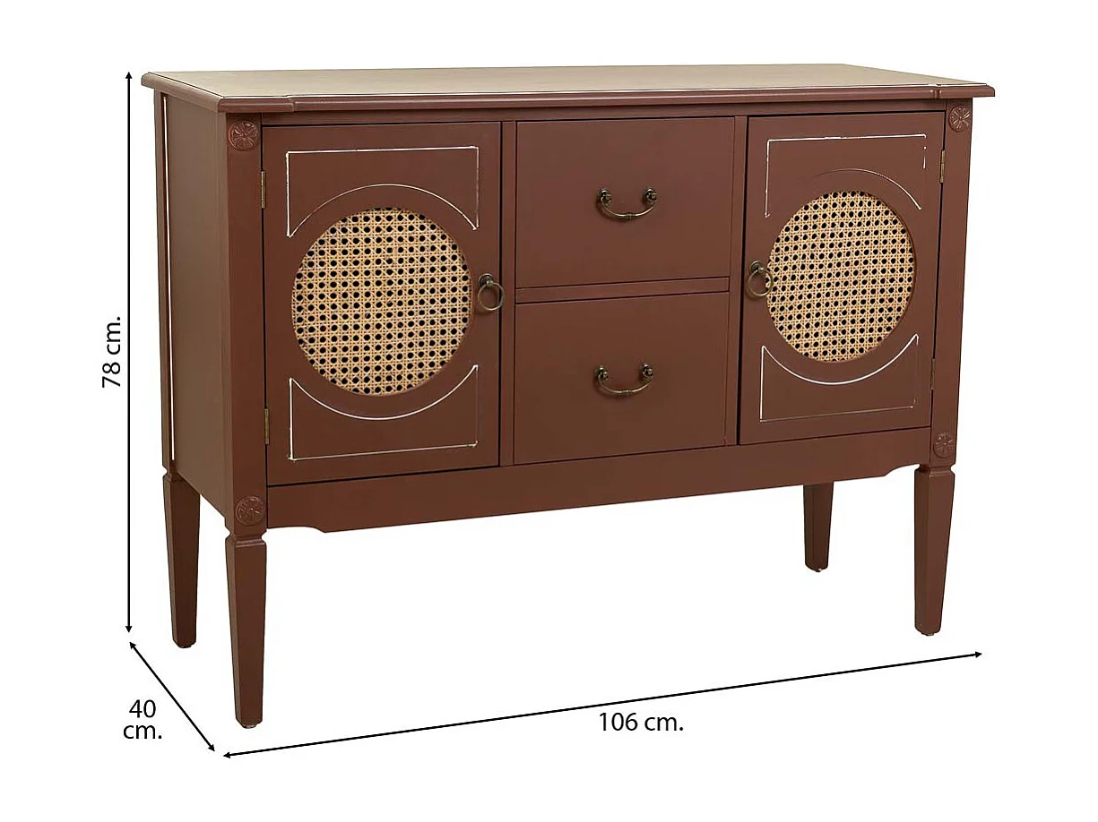 Aparador de madera y ratán marrón 106x40x78