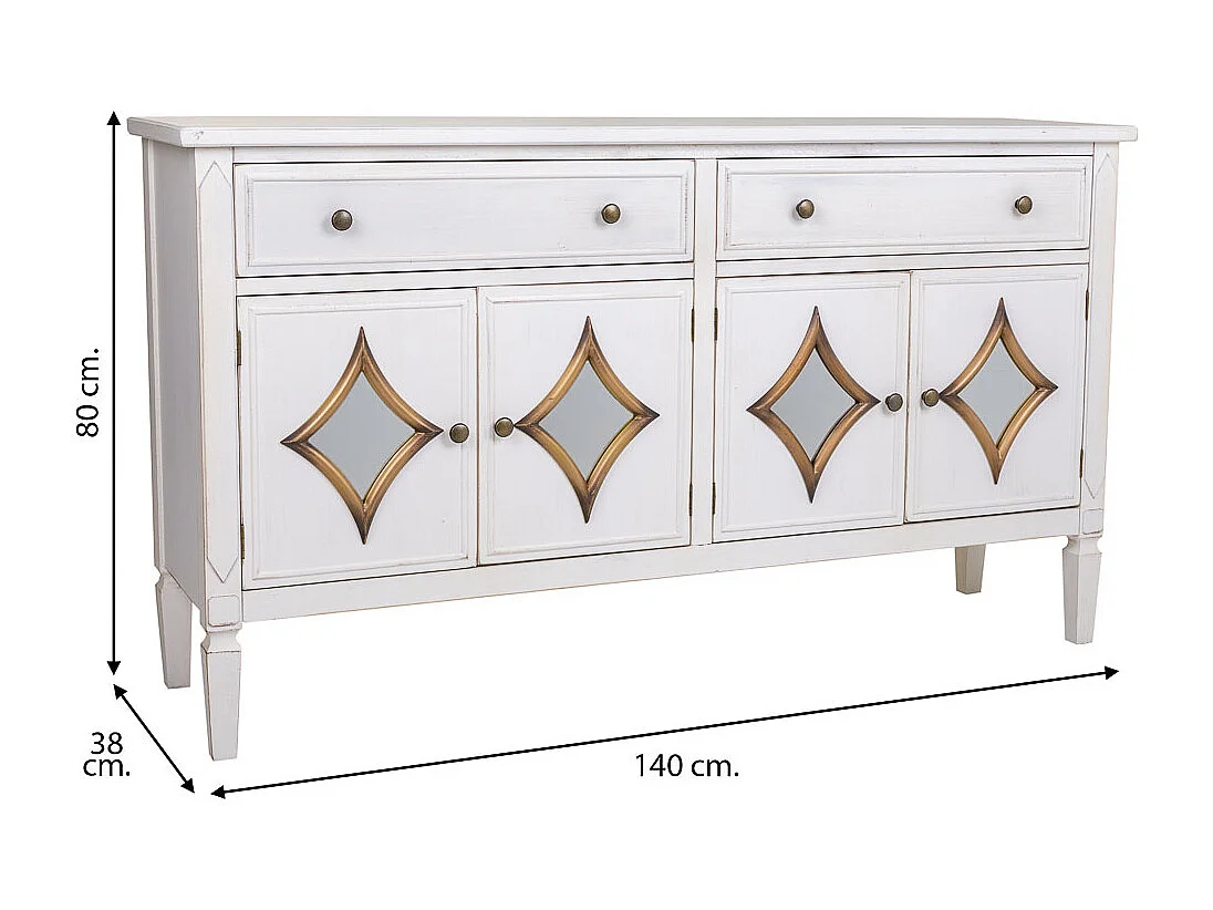 Aparador de madeira branco 140x38x80