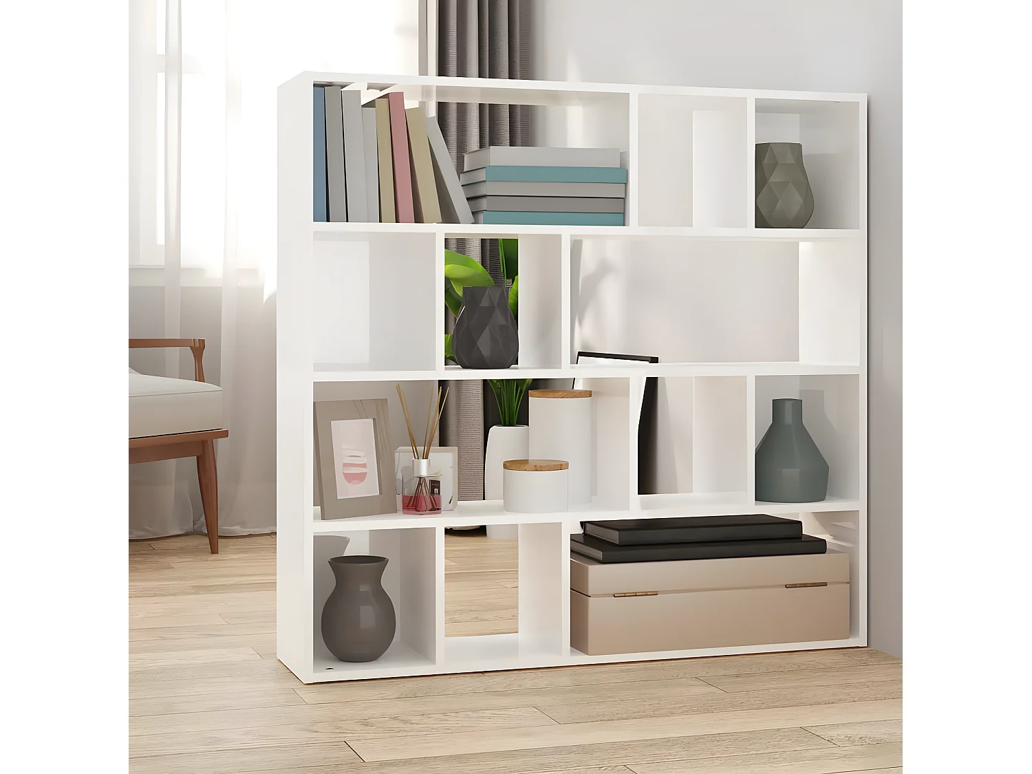 Bibliothèque-Séparateur de pièce Blanc brillant 105x24x102