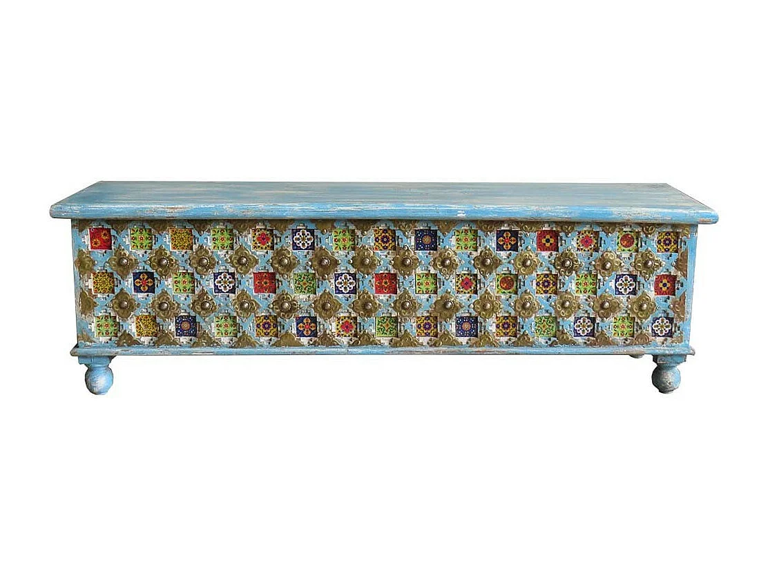 Baule in legno blu 146x40x45h