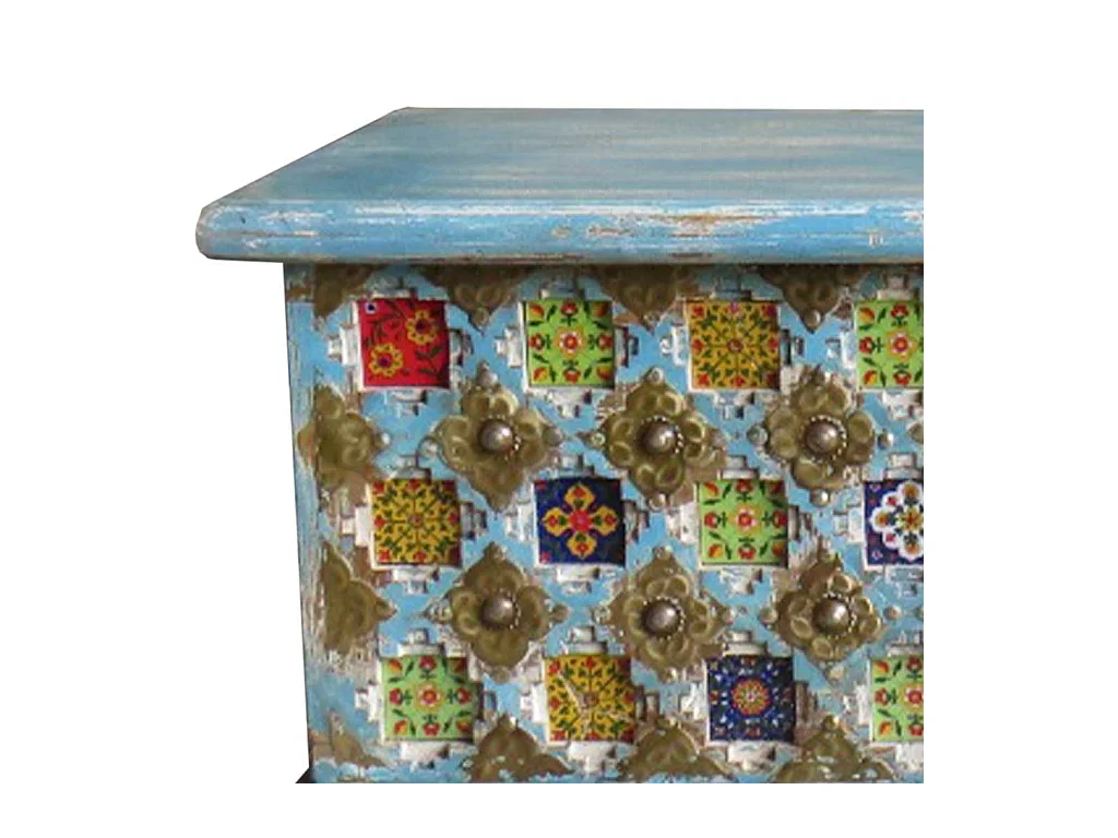 Coffre en bois bleu 146x40x45h