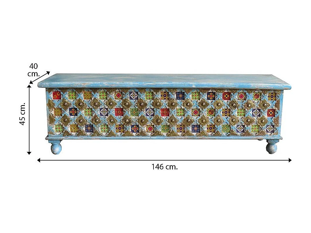 Baule in legno blu 146x40x45h