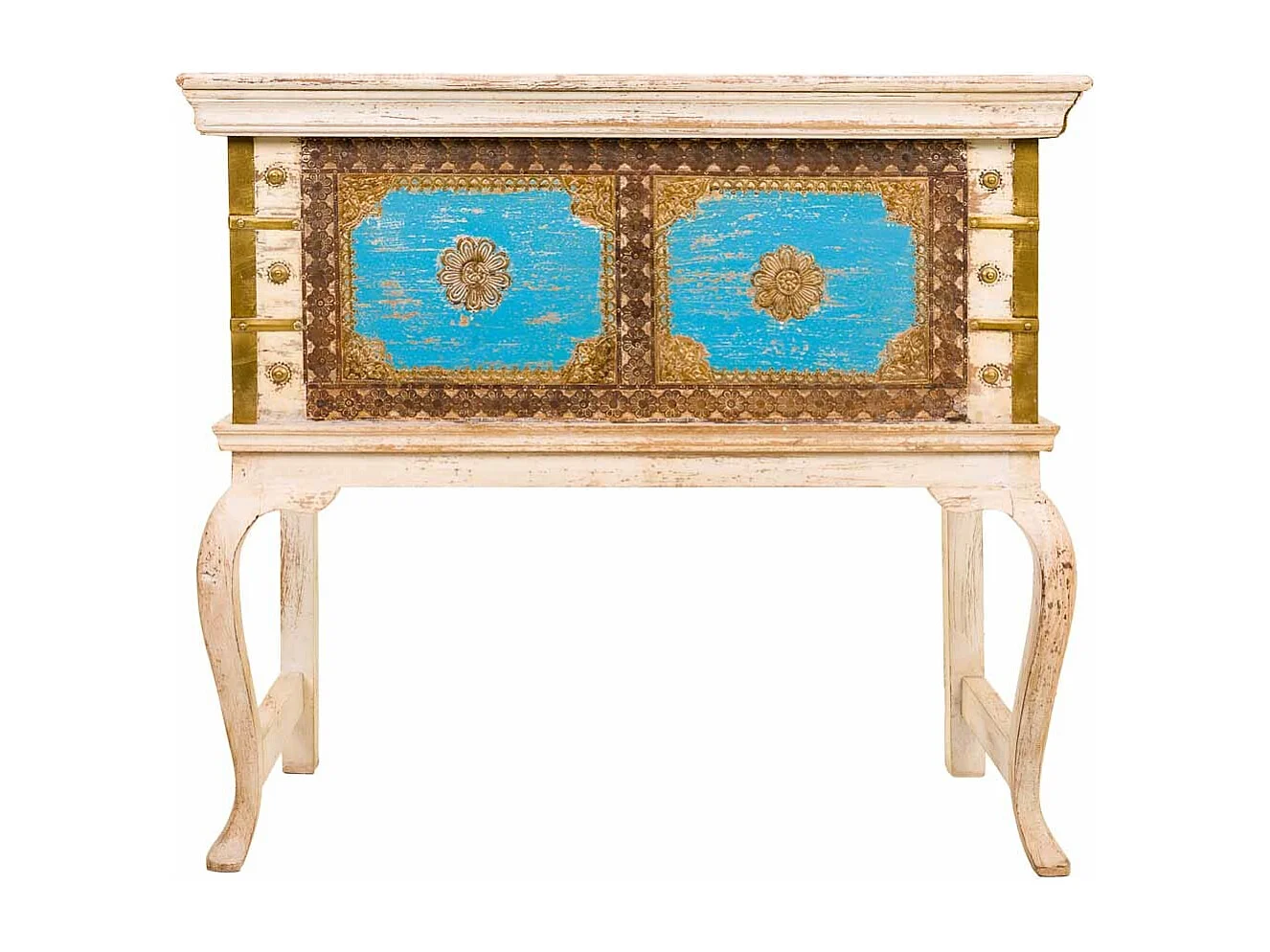 Baule alto in legno multicolore 90x40x80