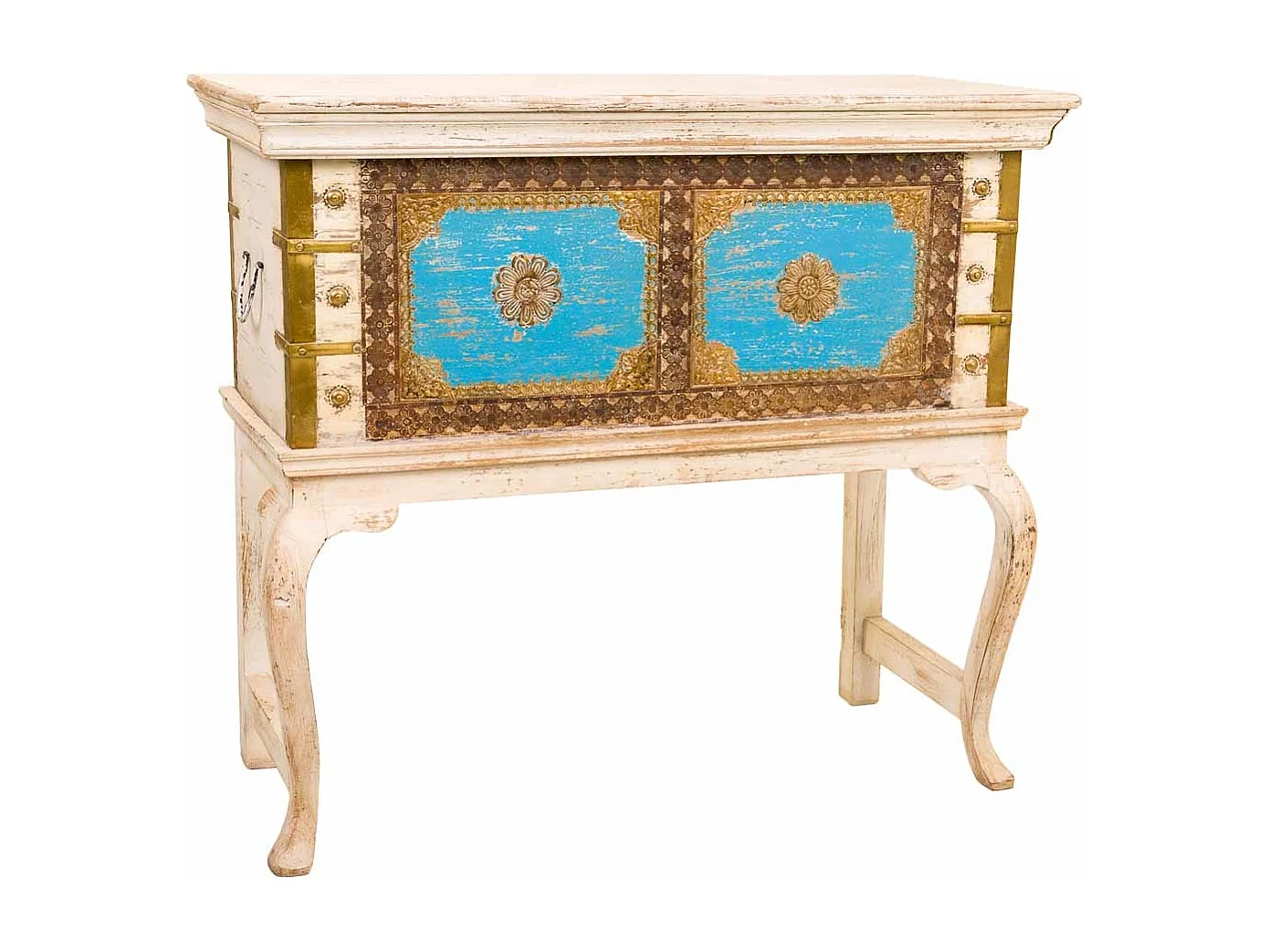 Baule alto in legno multicolore 90x40x80