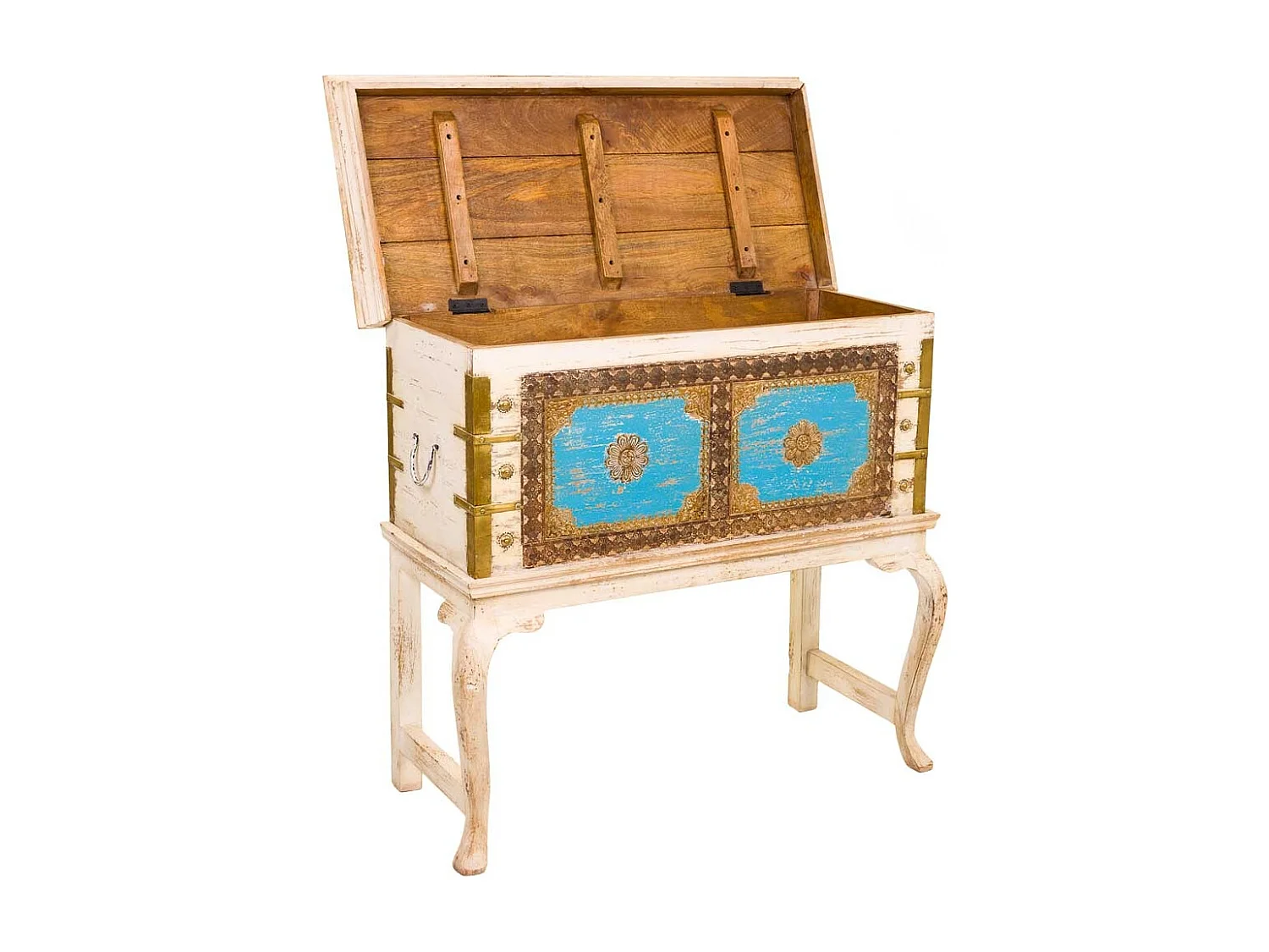 Hohe, mehrfarbige Holztruhe 90x40x80