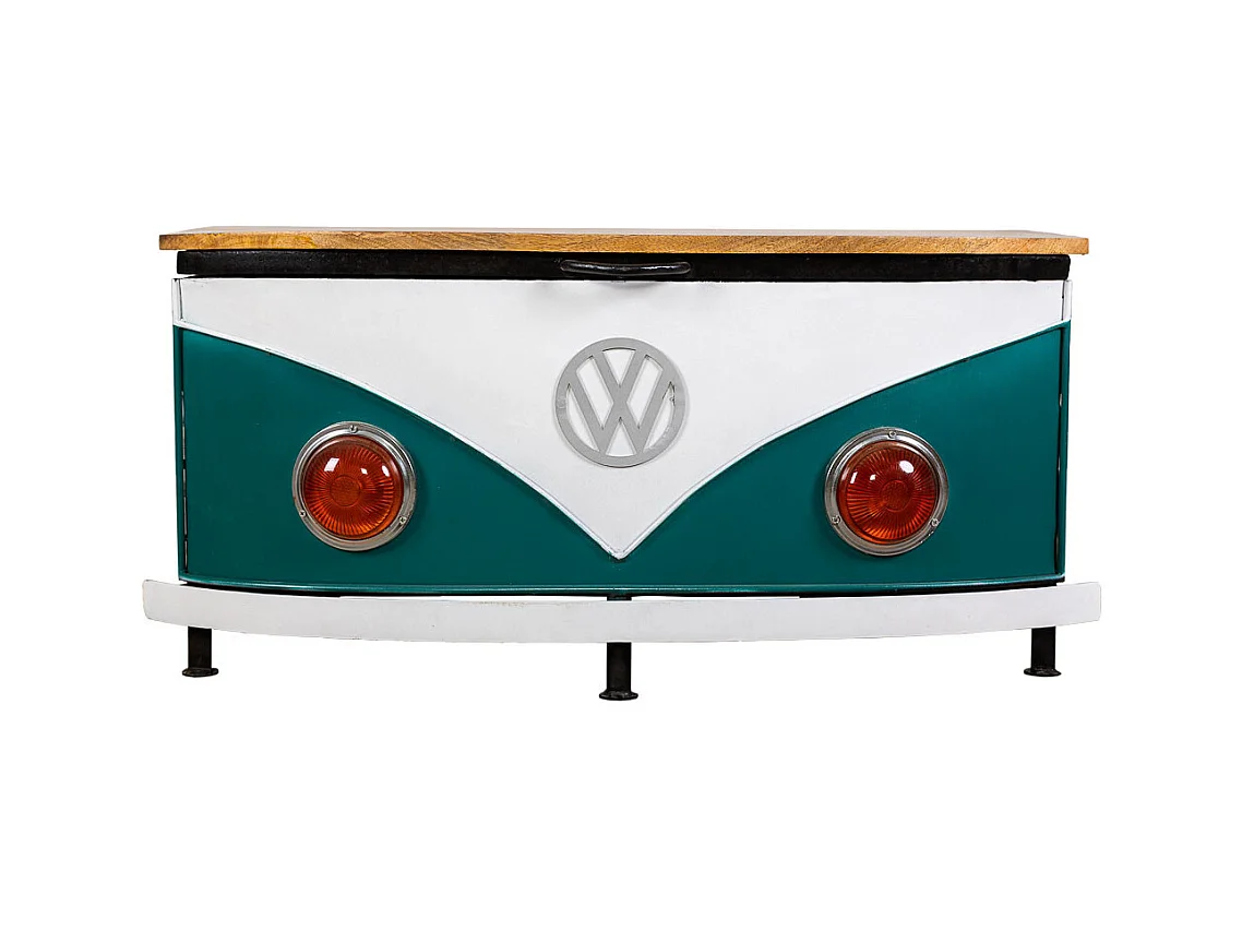 Coffre fourgon en bois et métal bleu 90x45x45h