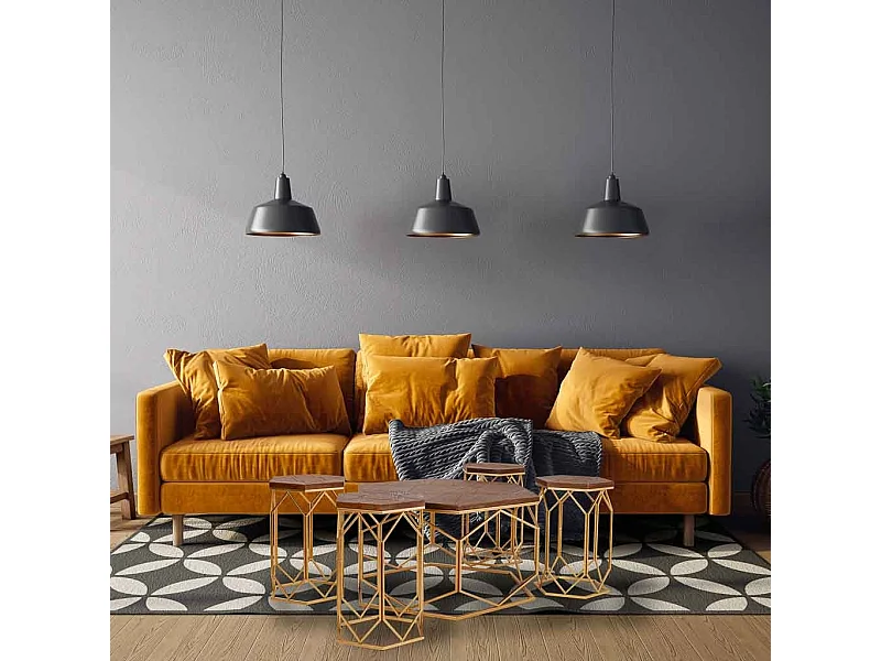 Set mesa de centro y 4 taburetes de metal dorado