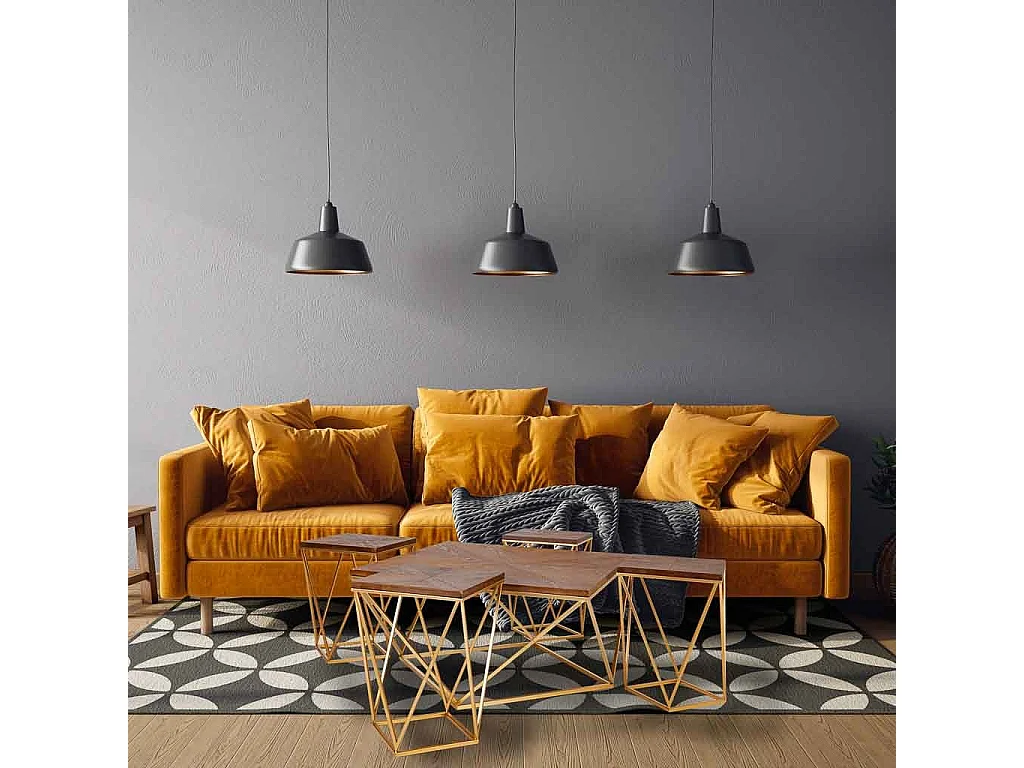 Conjunto mesa de centro e 4 bancos em metal dourado