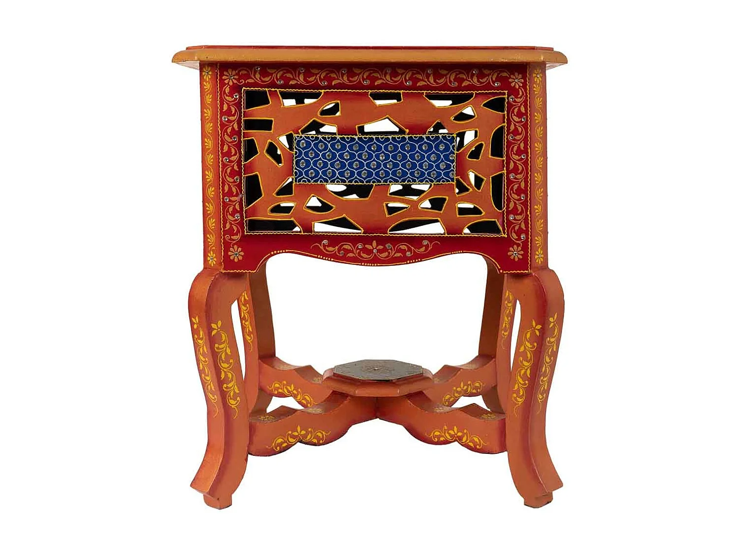 Handgefertigter Nachttisch aus bemaltem Holz mit 1 braunen Schublade 38x38x44,5