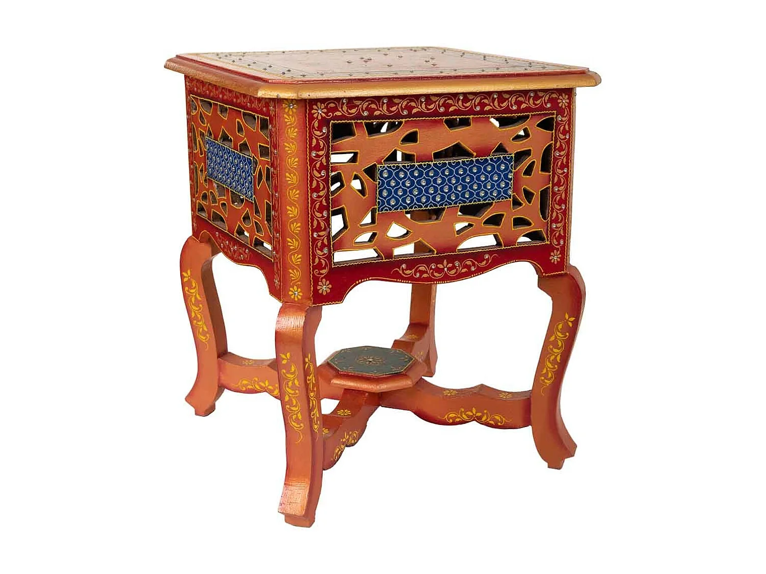 Handgefertigter Nachttisch aus bemaltem Holz mit 1 braunen Schublade 38x38x44,5