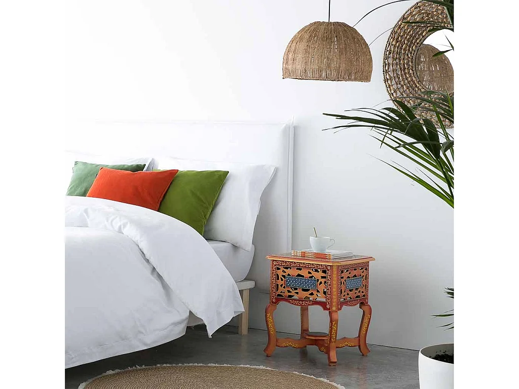 Mesa de cabeceira de madeira pintada à mão com 1 gaveta marrom 38x38x44,5