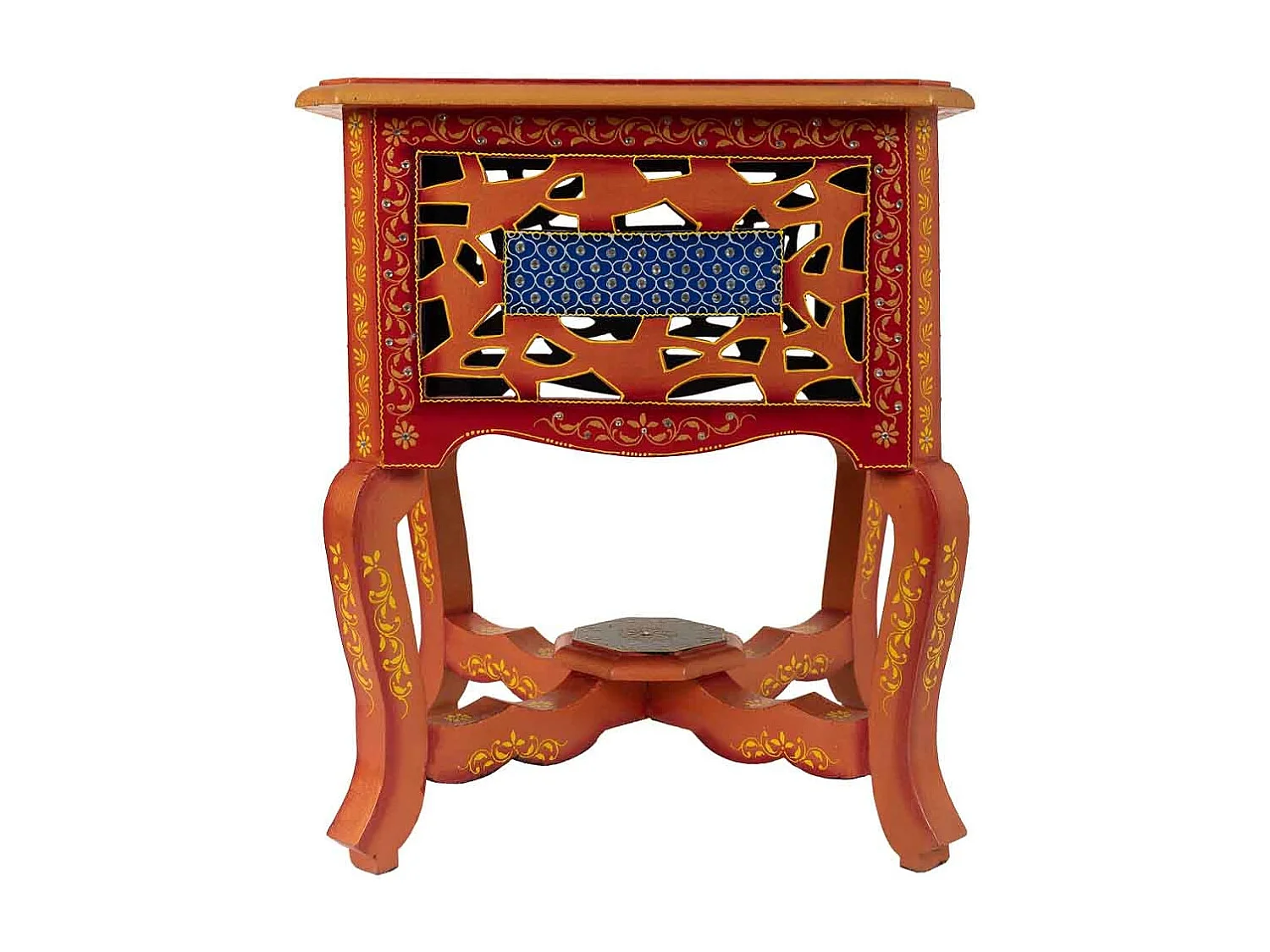 Mesa de cabeceira de madeira pintada à mão com 1 gaveta marrom 38x38x44,5
