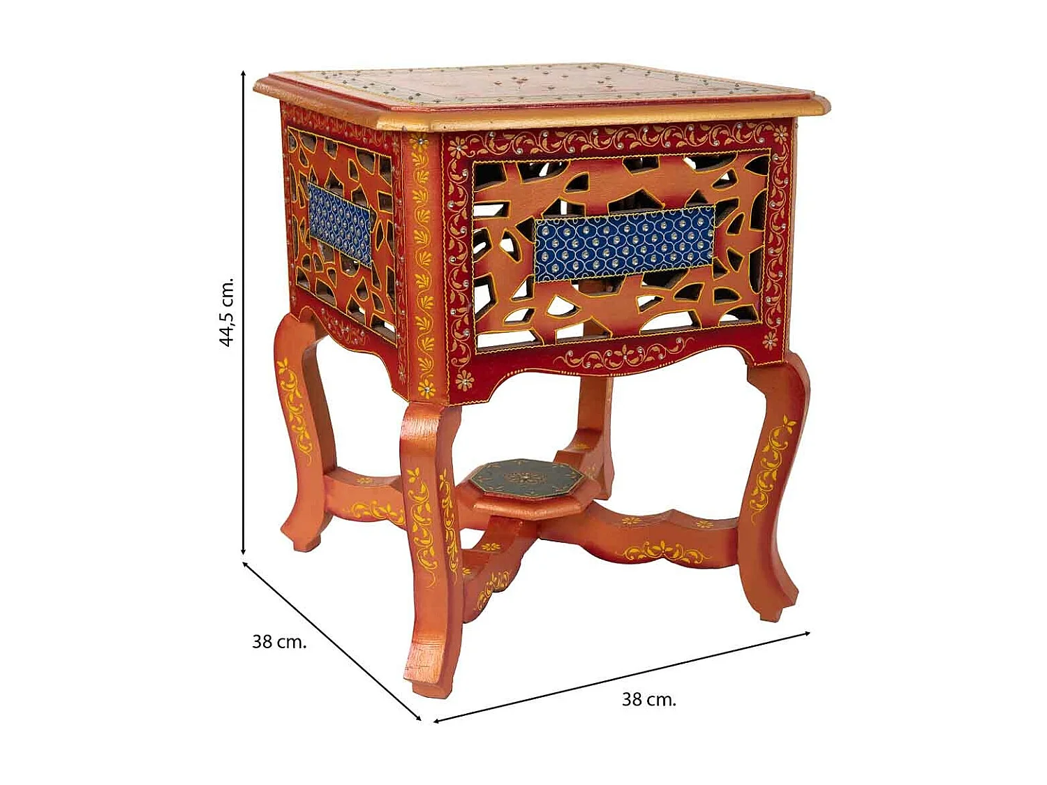 Mesa de cabeceira de madeira pintada à mão com 1 gaveta marrom 38x38x44,5