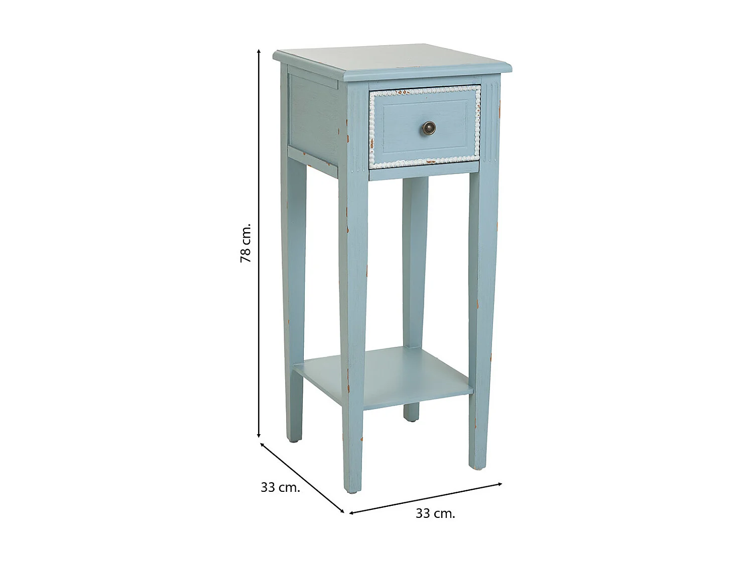 Blauer Holztisch 33x33x78h cm