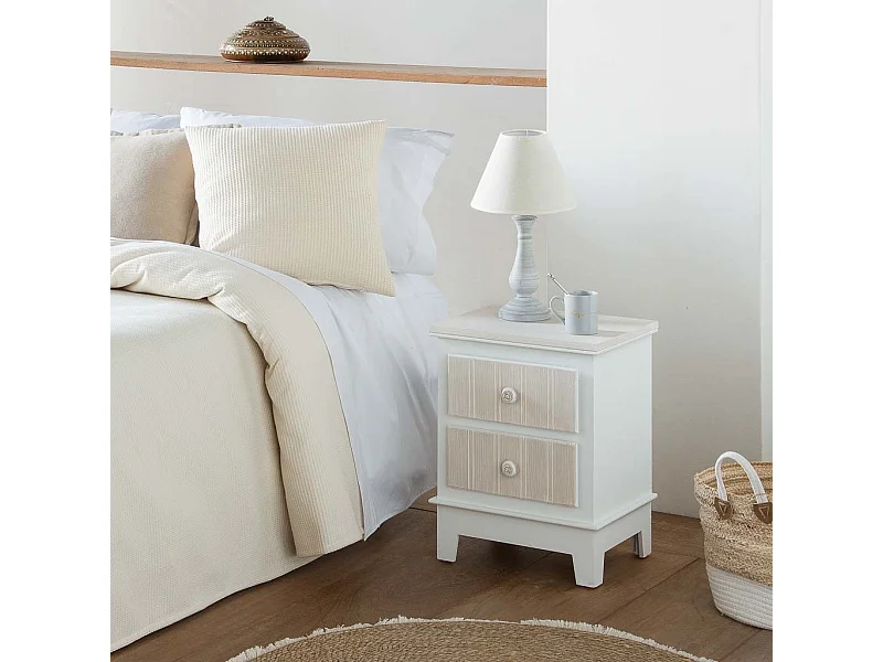 Mesa de cabeceira de madeira branca com 2 gavetas 40x30x50