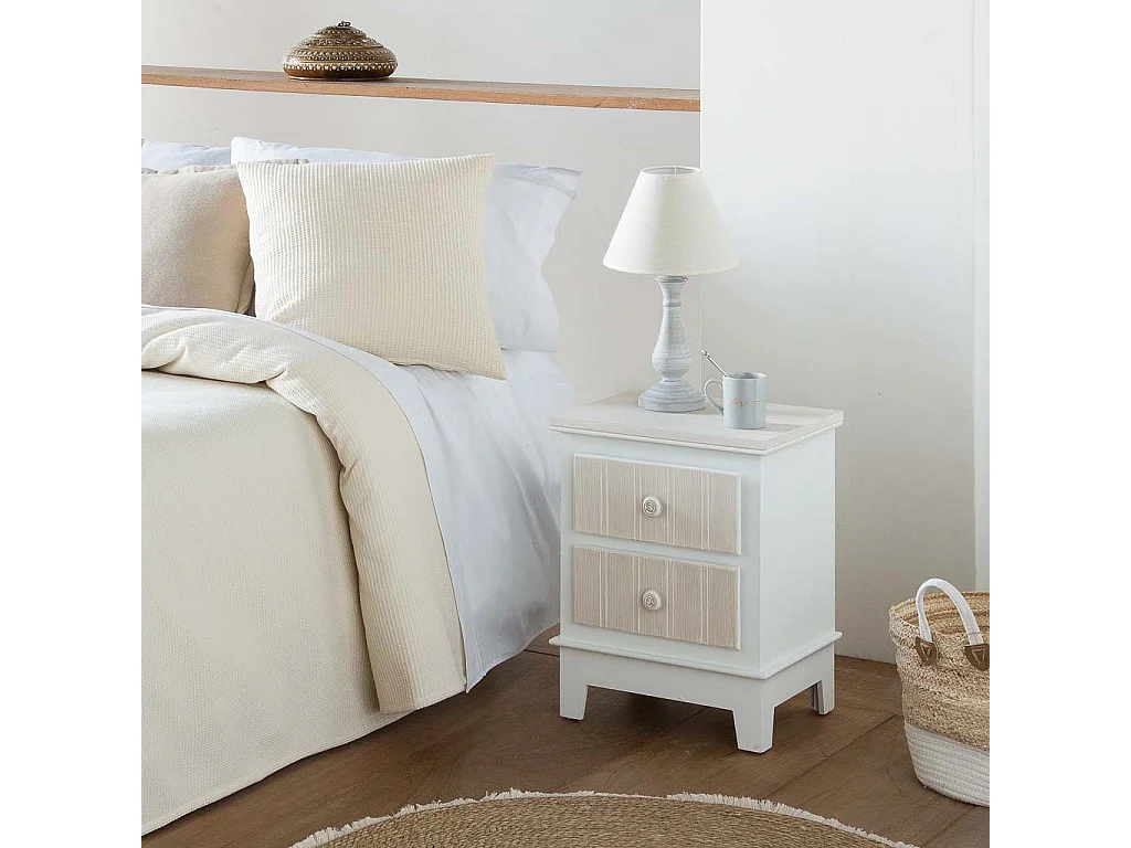 Mesa de cabeceira de madeira branca com 2 gavetas 40x30x50