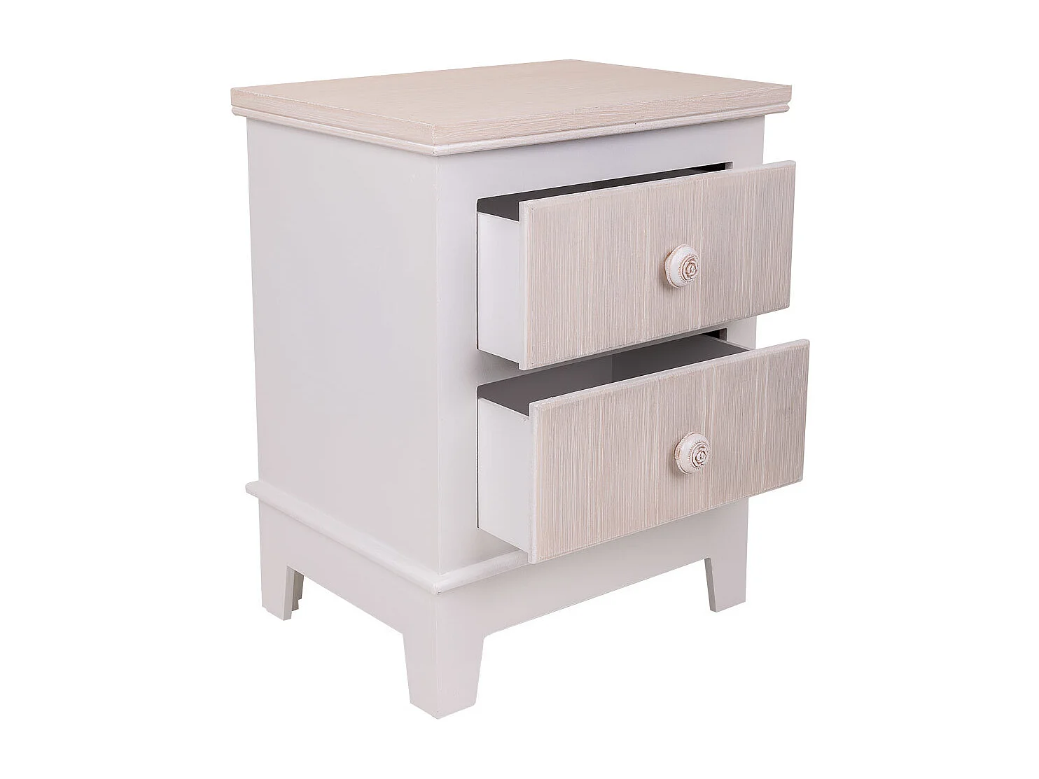 Mesa de cabeceira de madeira branca com 2 gavetas 40x30x50