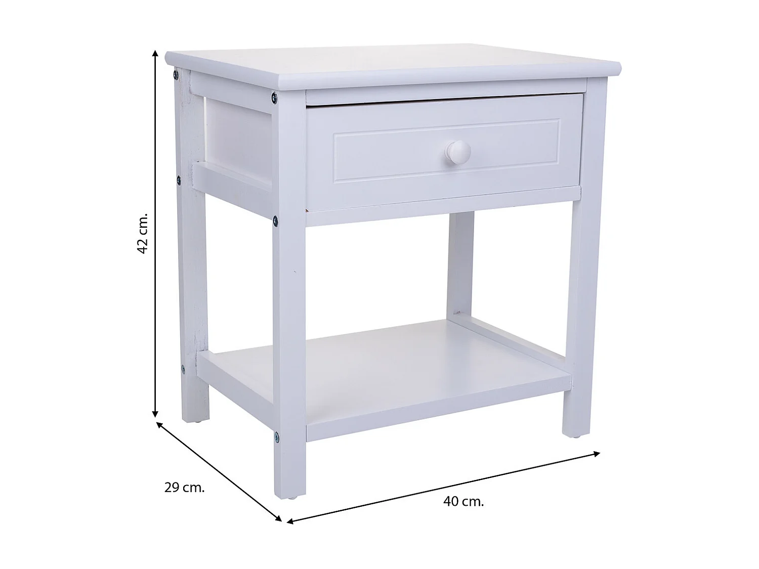 Mesa de cabeceira de madeira branca 40x29x42