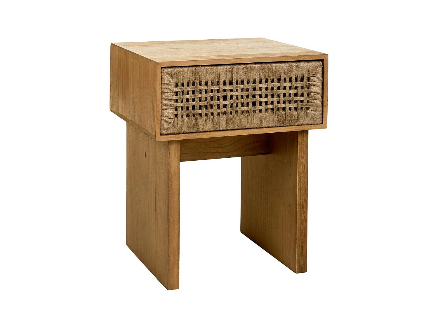 Nachttisch aus Holz und braunem geflochtenem Seil 45x36x55h cm