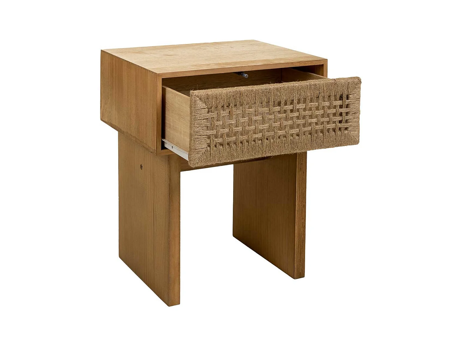 Nachttisch aus Holz und braunem geflochtenem Seil 45x36x55h cm