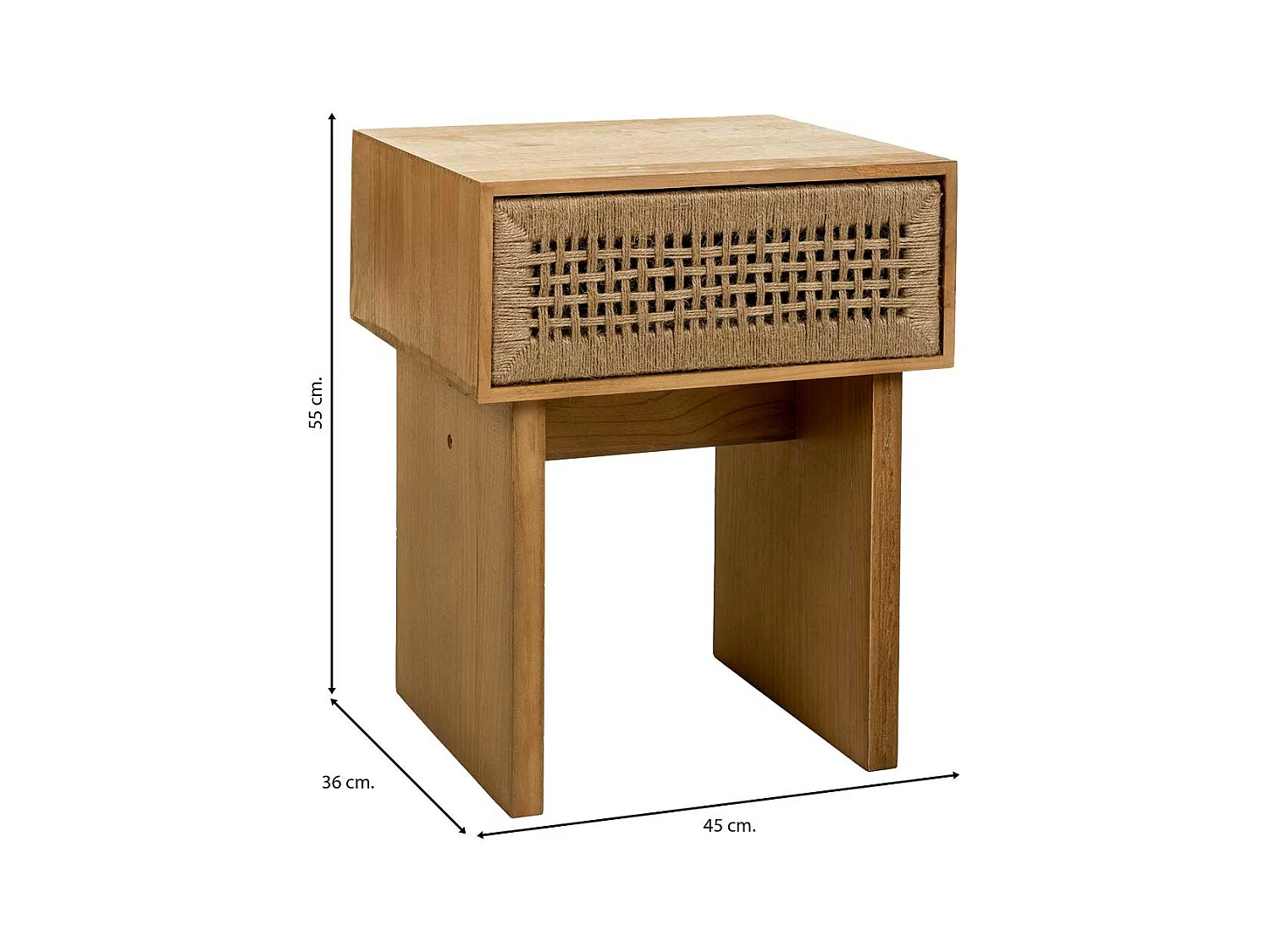 Nachttisch aus Holz und braunem geflochtenem Seil 45x36x55h cm
