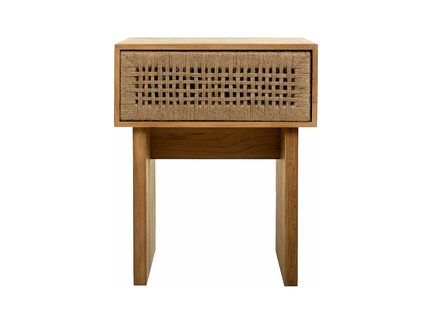 Nachttisch aus Holz und braunem geflochtenem Seil 45x36x55h cm