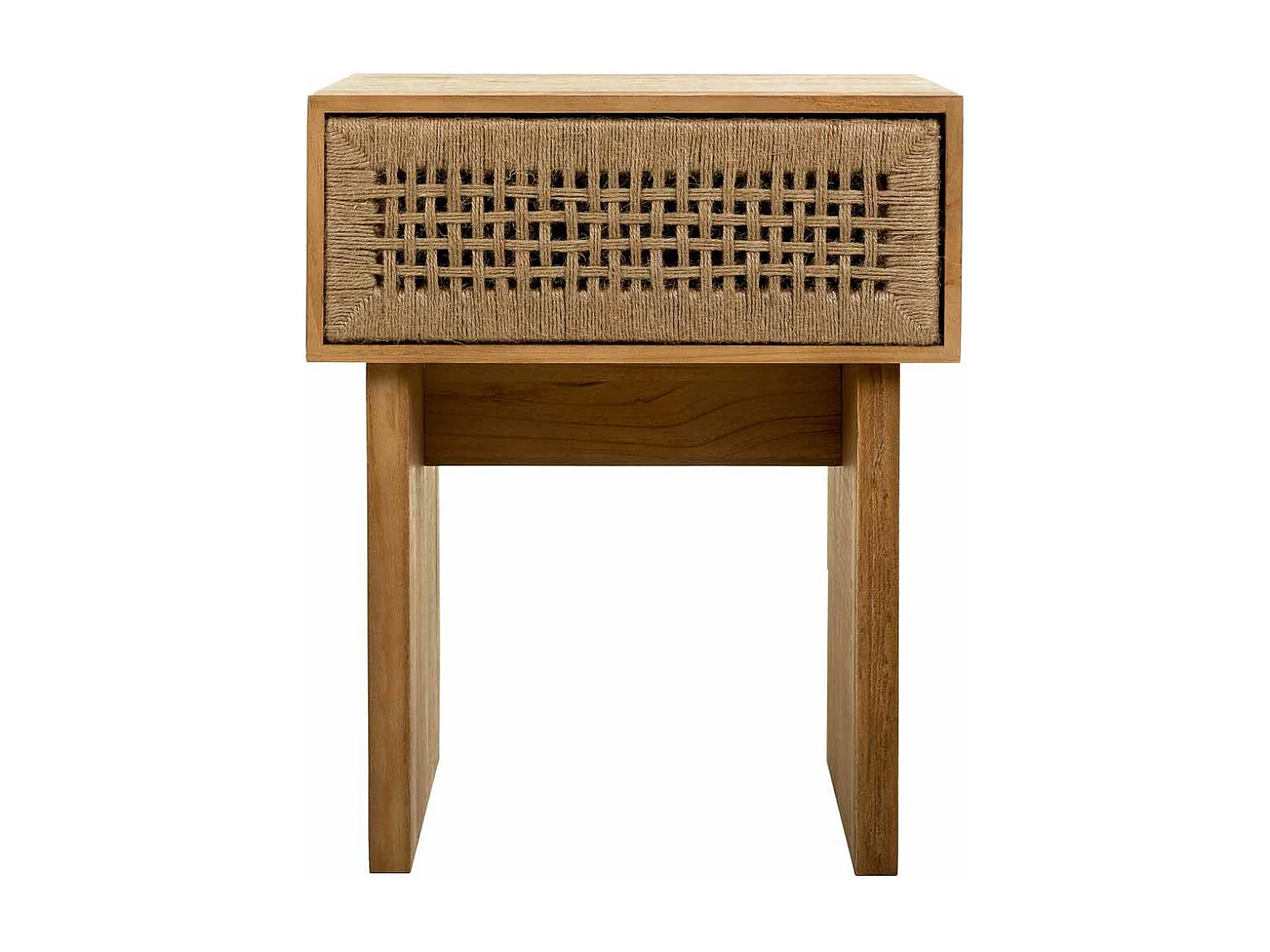 Nachttisch aus Holz und braunem geflochtenem Seil 45x36x55h cm