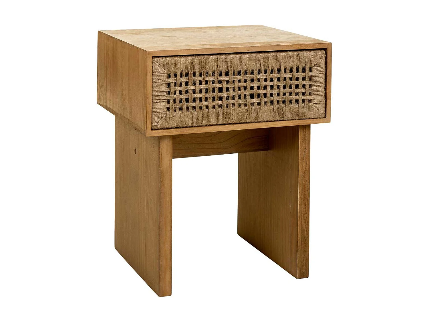 Nachttisch aus Holz und braunem geflochtenem Seil 45x36x55h cm