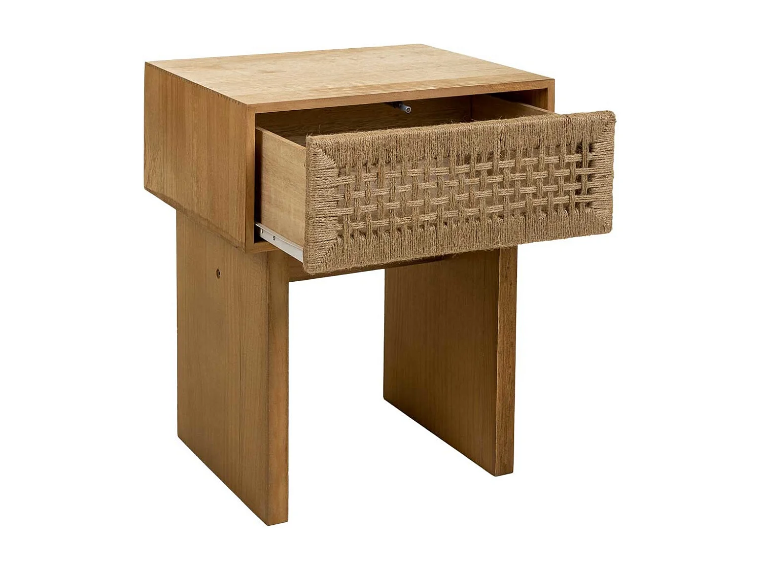 Nachttisch aus Holz und braunem geflochtenem Seil 45x36x55h cm