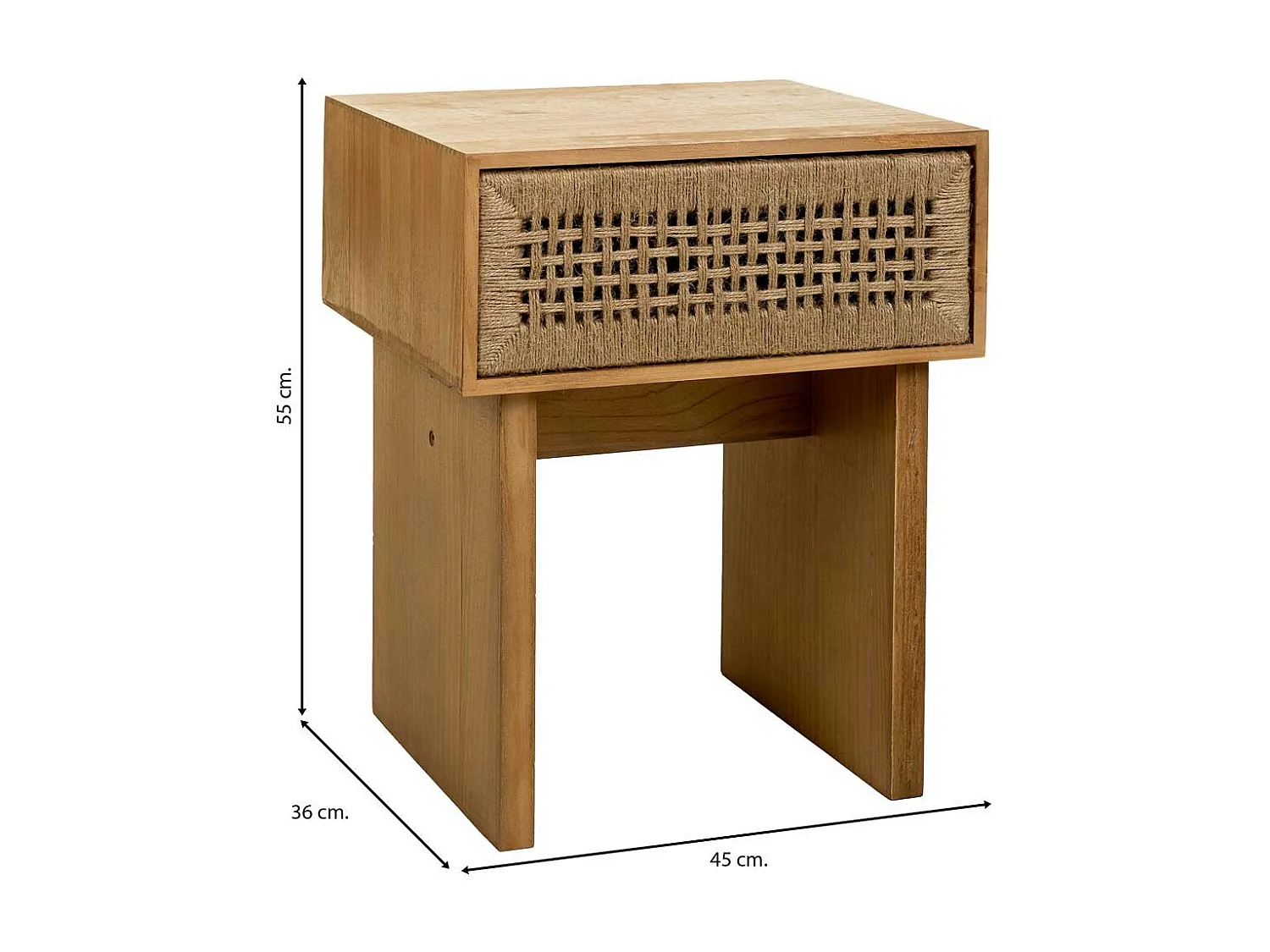 Nachttisch aus Holz und braunem geflochtenem Seil 45x36x55h cm
