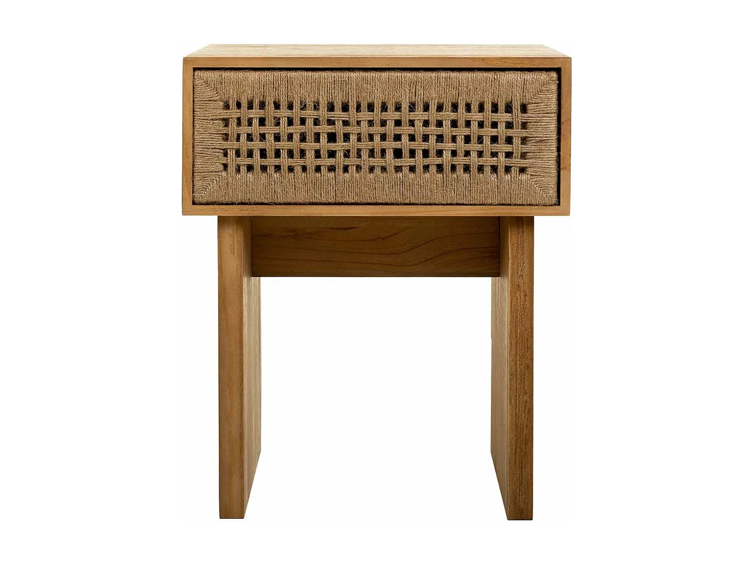 Nachttisch aus Holz und braunem geflochtenem Seil 45x36x55h cm
