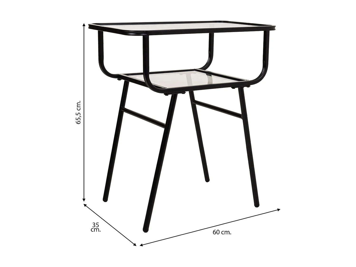 Mesita de metal y cristal con 1 balda gris 60x35x65,5