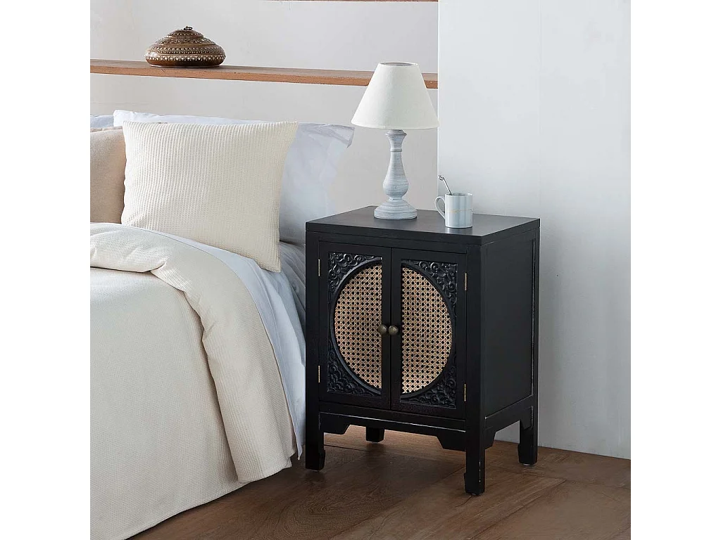 Mesa de cabeceira de madeira preta 50x36x65