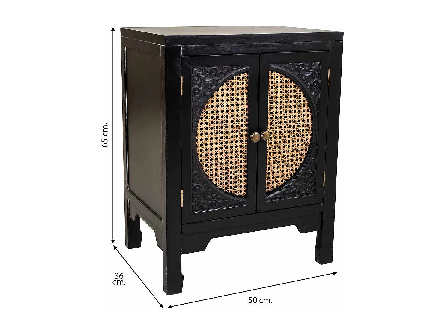 Mesa de cabeceira de madeira preta 50x36x65