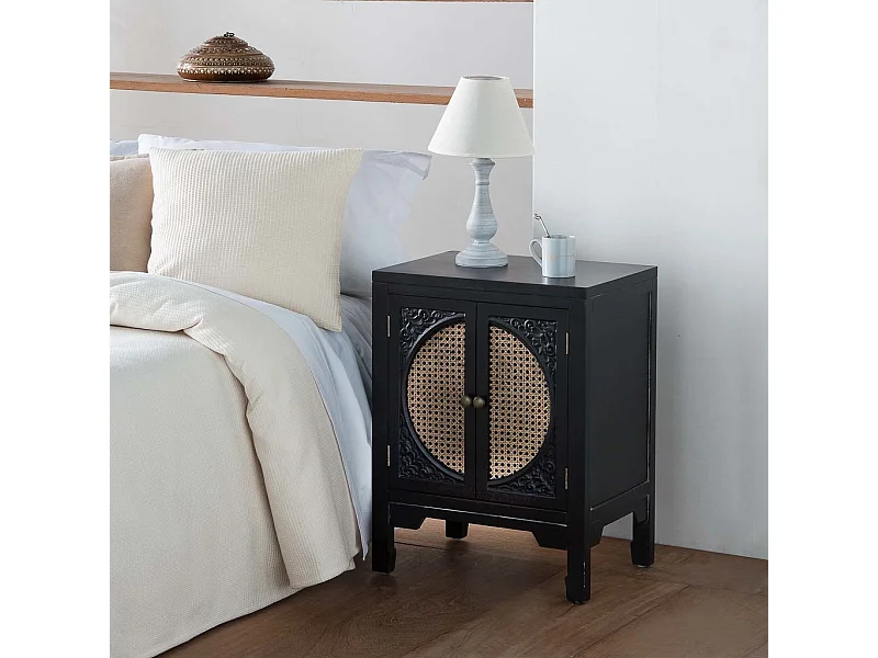Mesa de cabeceira de madeira preta 50x36x65