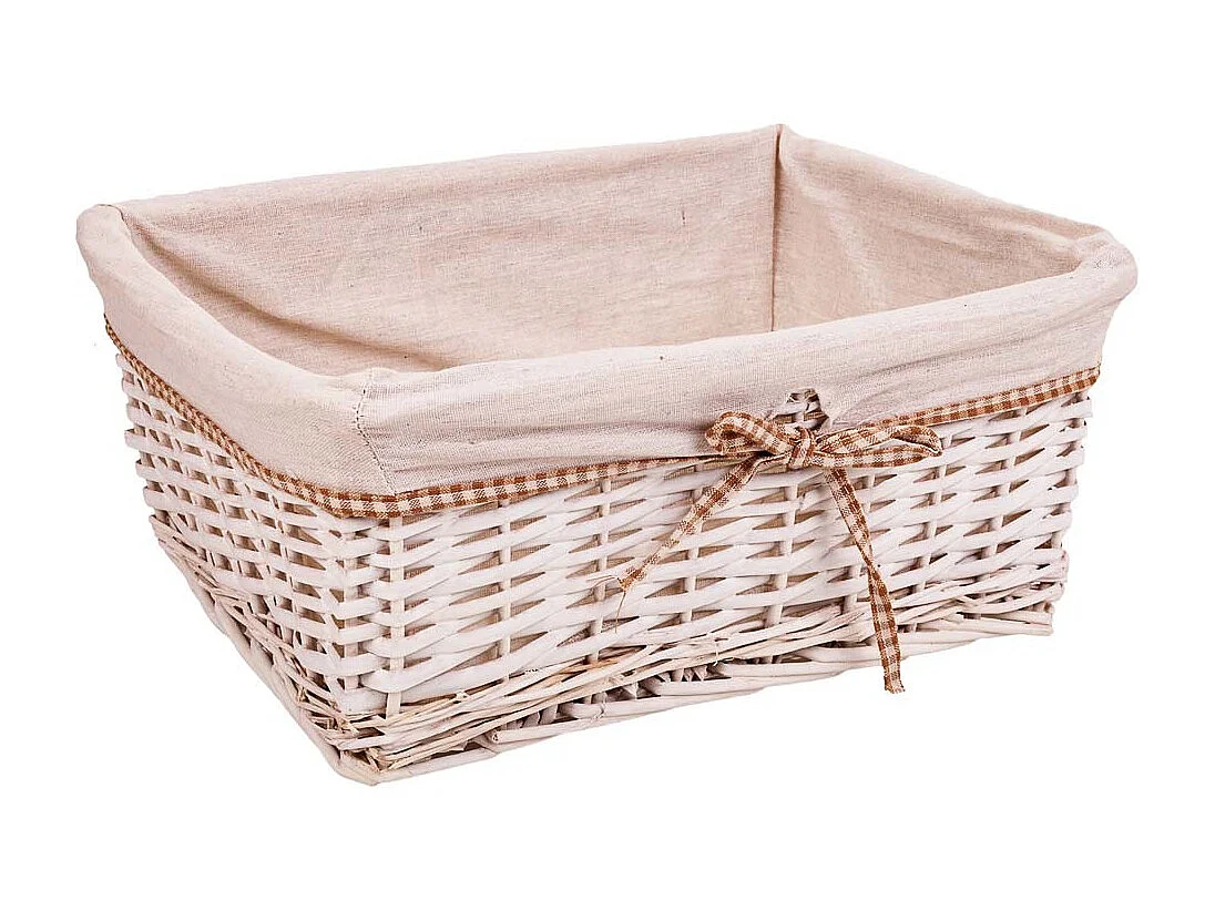 Set di 3 cestini in vimini foderati di bianco