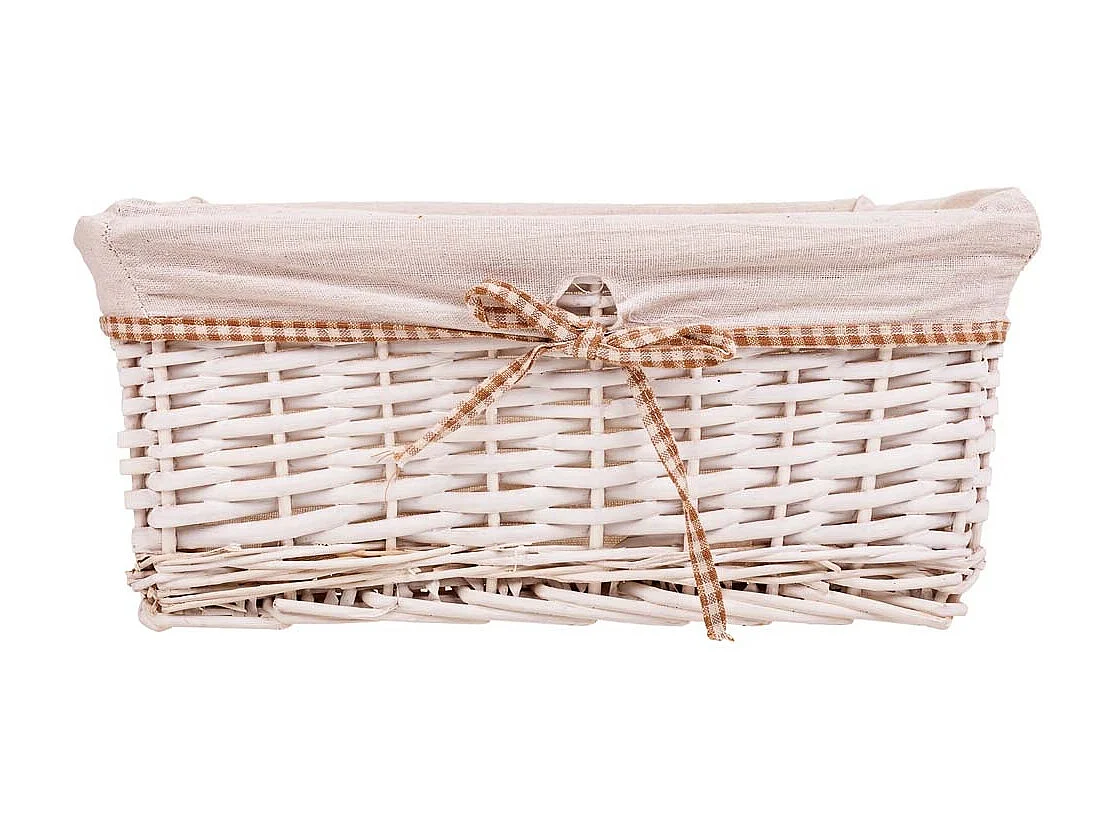 Set di 3 cestini in vimini foderati di bianco