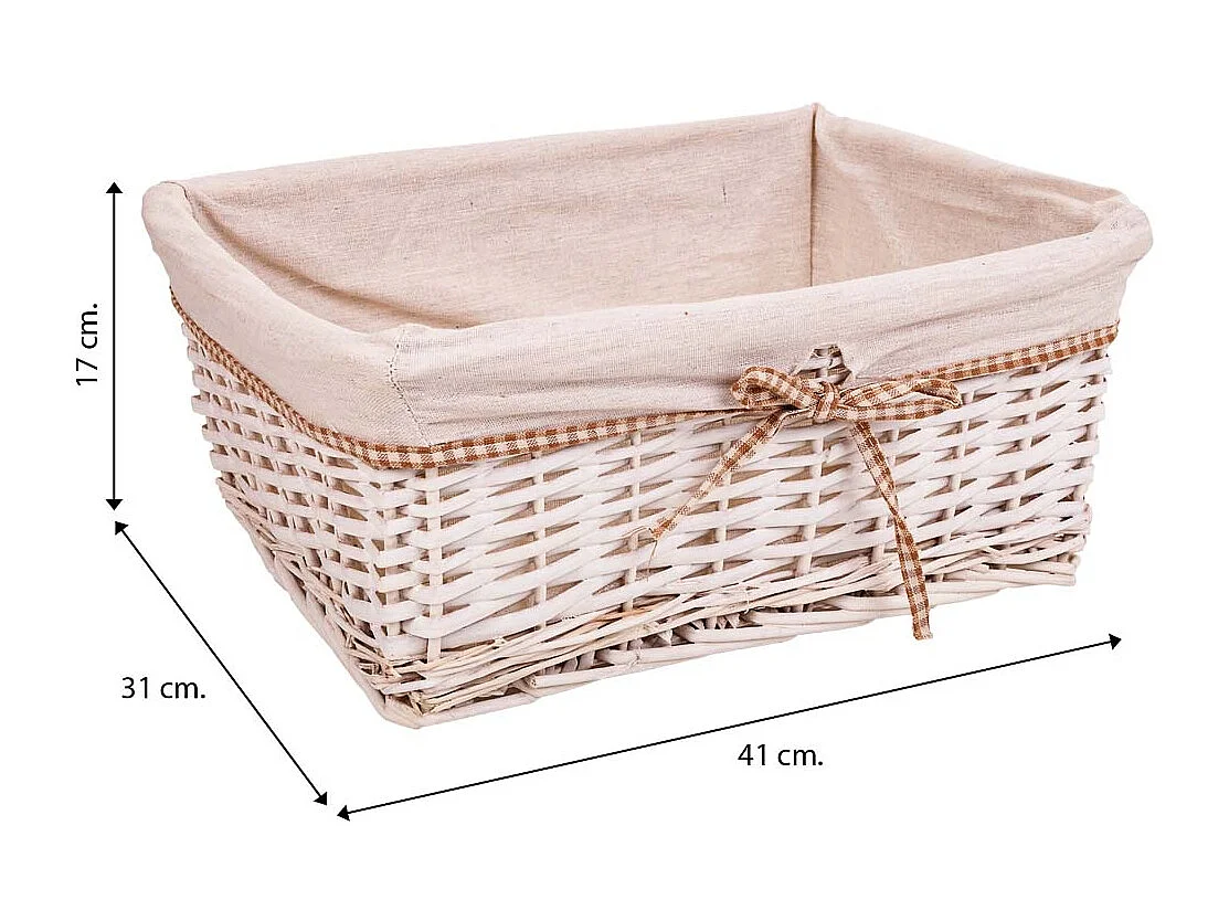 Set mit 3 weiß gefütterten Weidenkörben