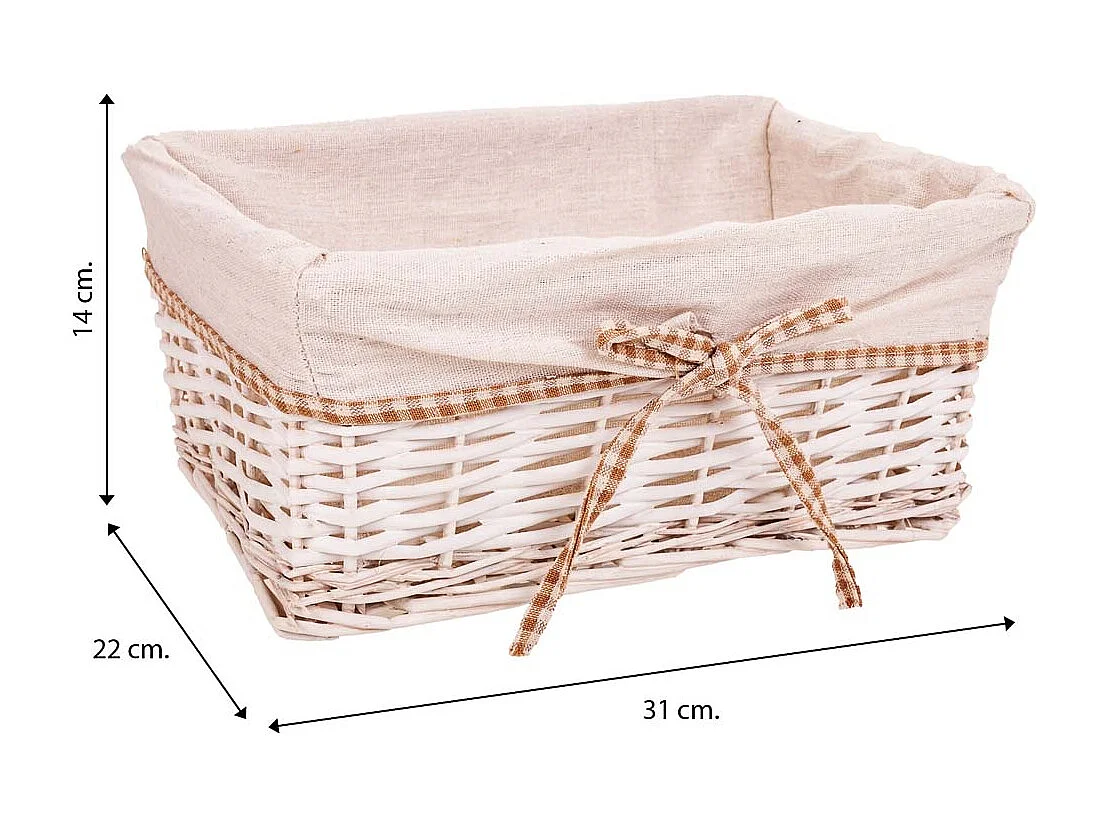 Set mit 3 weiß gefütterten Weidenkörben