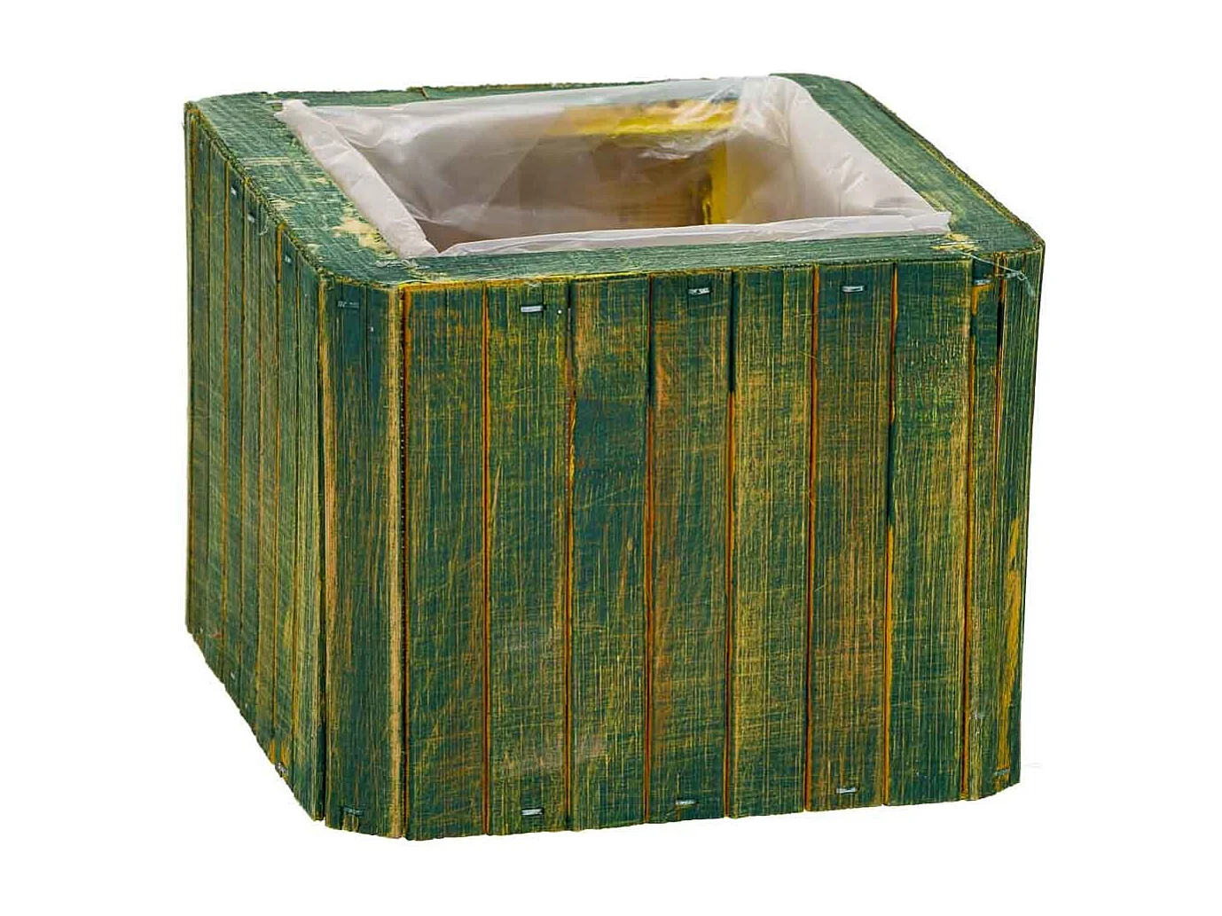 Panier carré en bois vert 14.5x14.5x11h