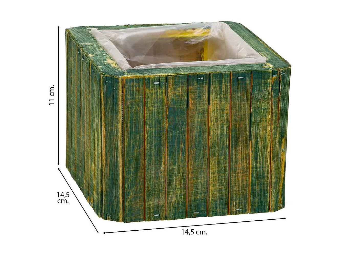 Panier carré en bois vert 14.5x14.5x11h