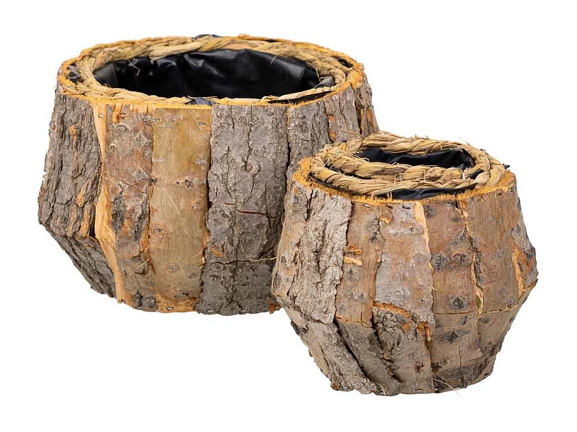 Set mit 2 braunen Holzkörben