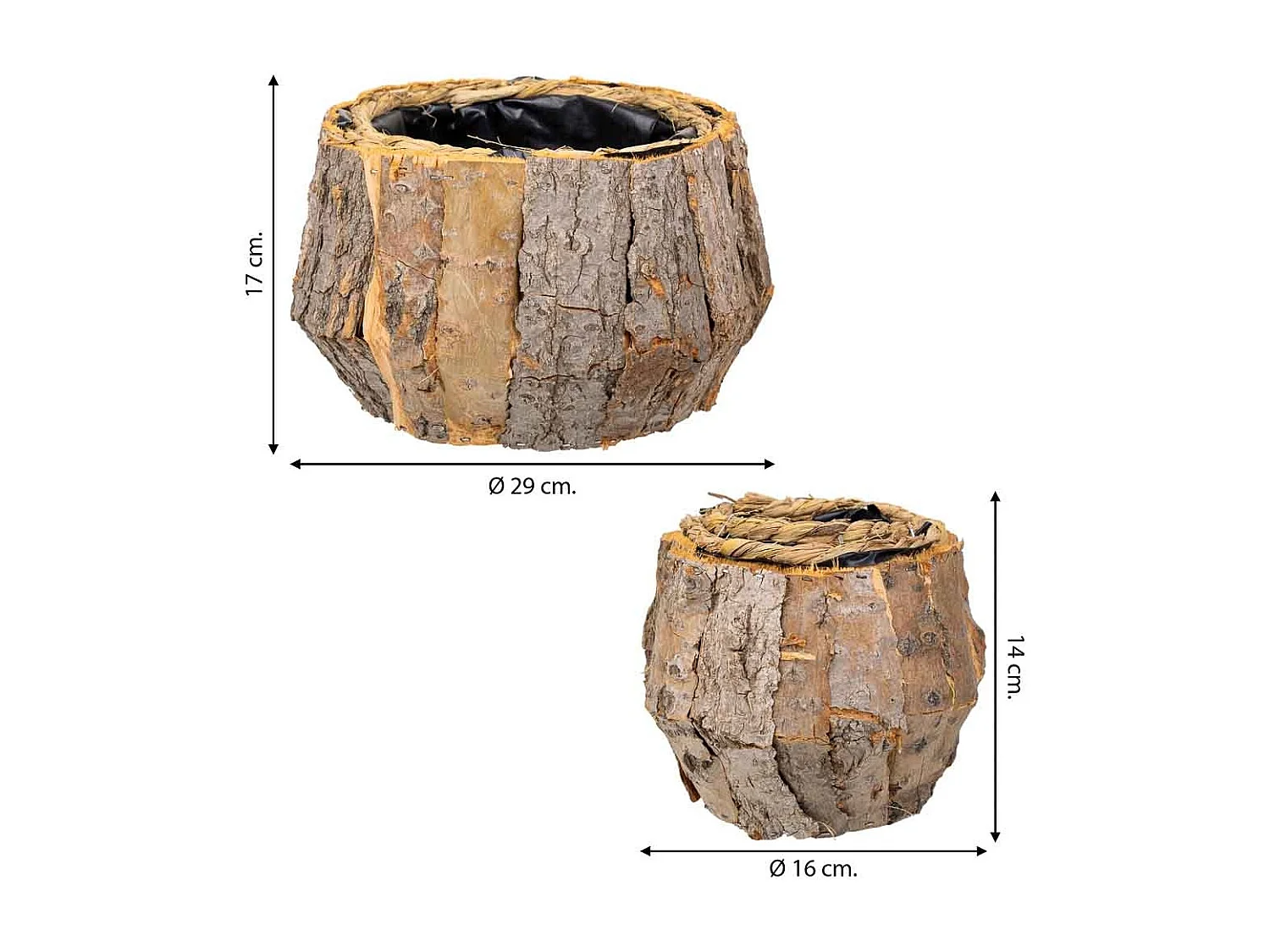 Conjunto de 2 cestos de madeira castanhos