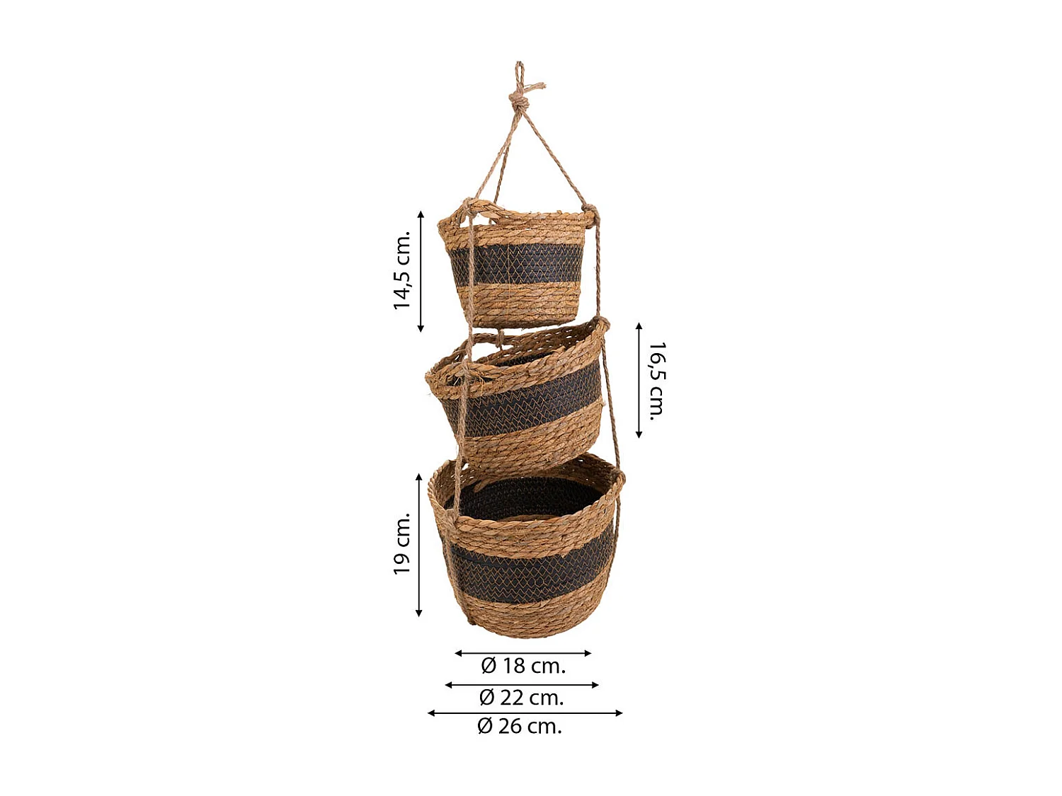 3 cestini sospesi marroni