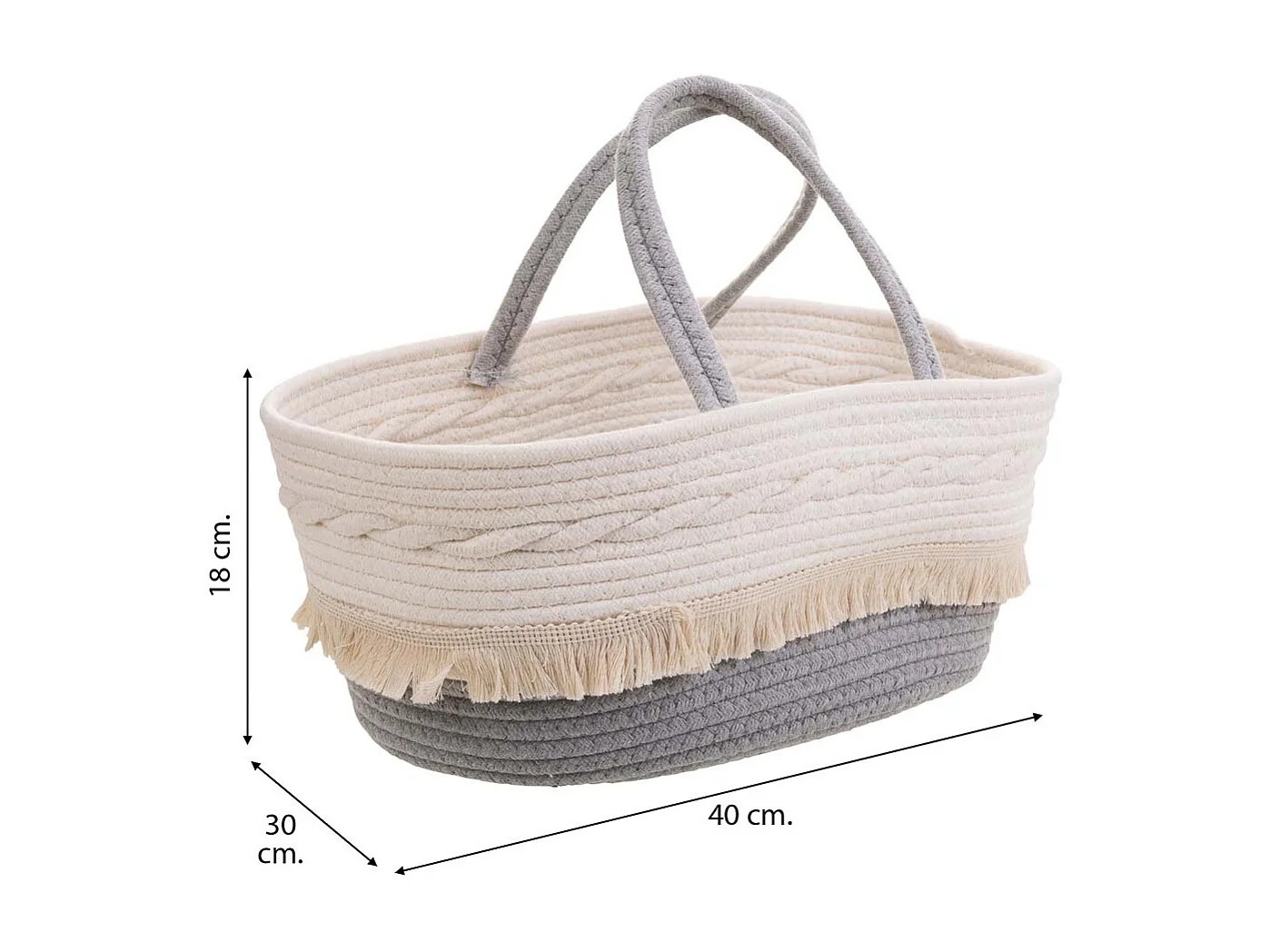 Cesto de corda trançada branca 40x30x18