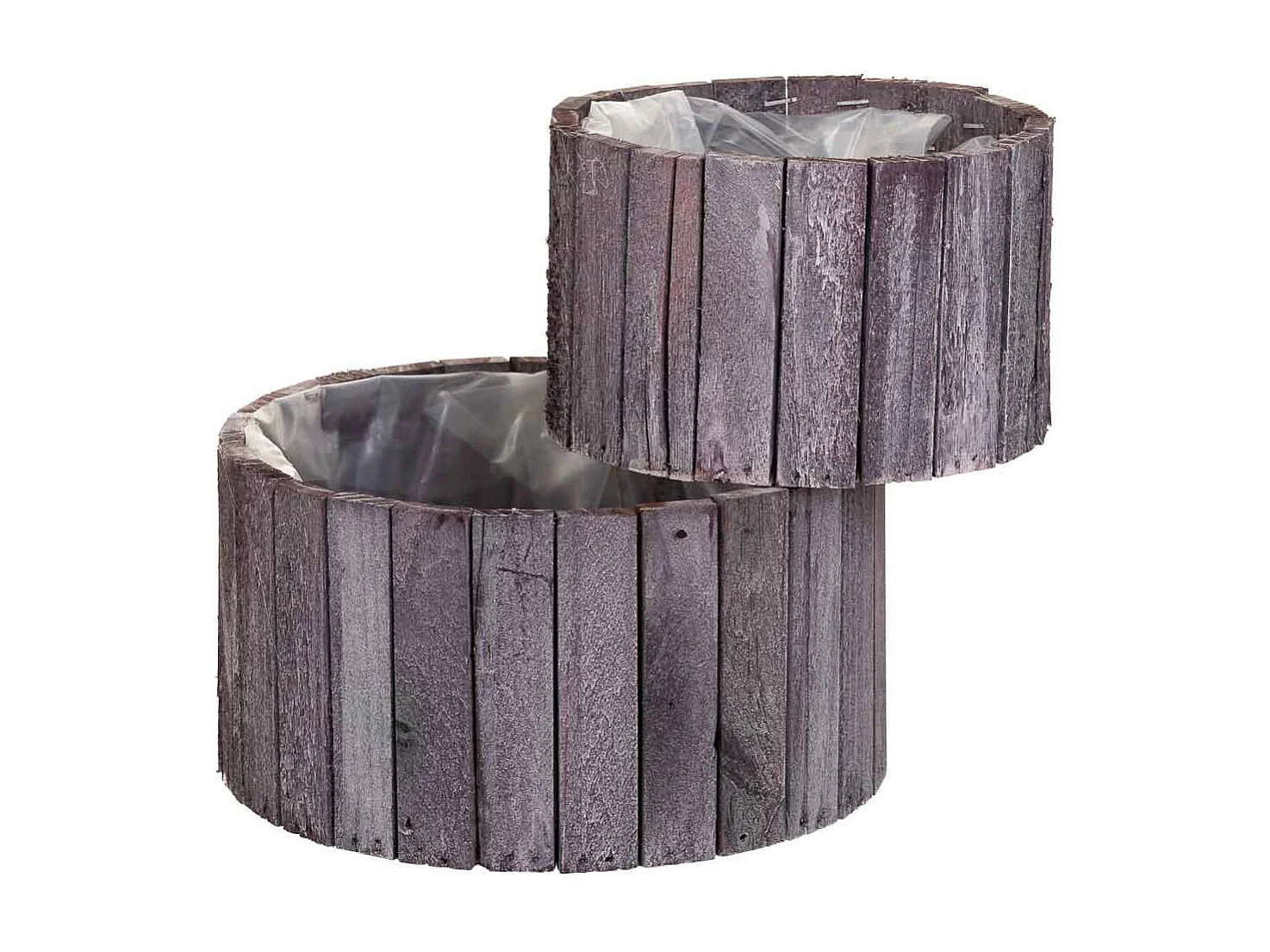 Conjunto de 2 cestos redondos de madeira cinza