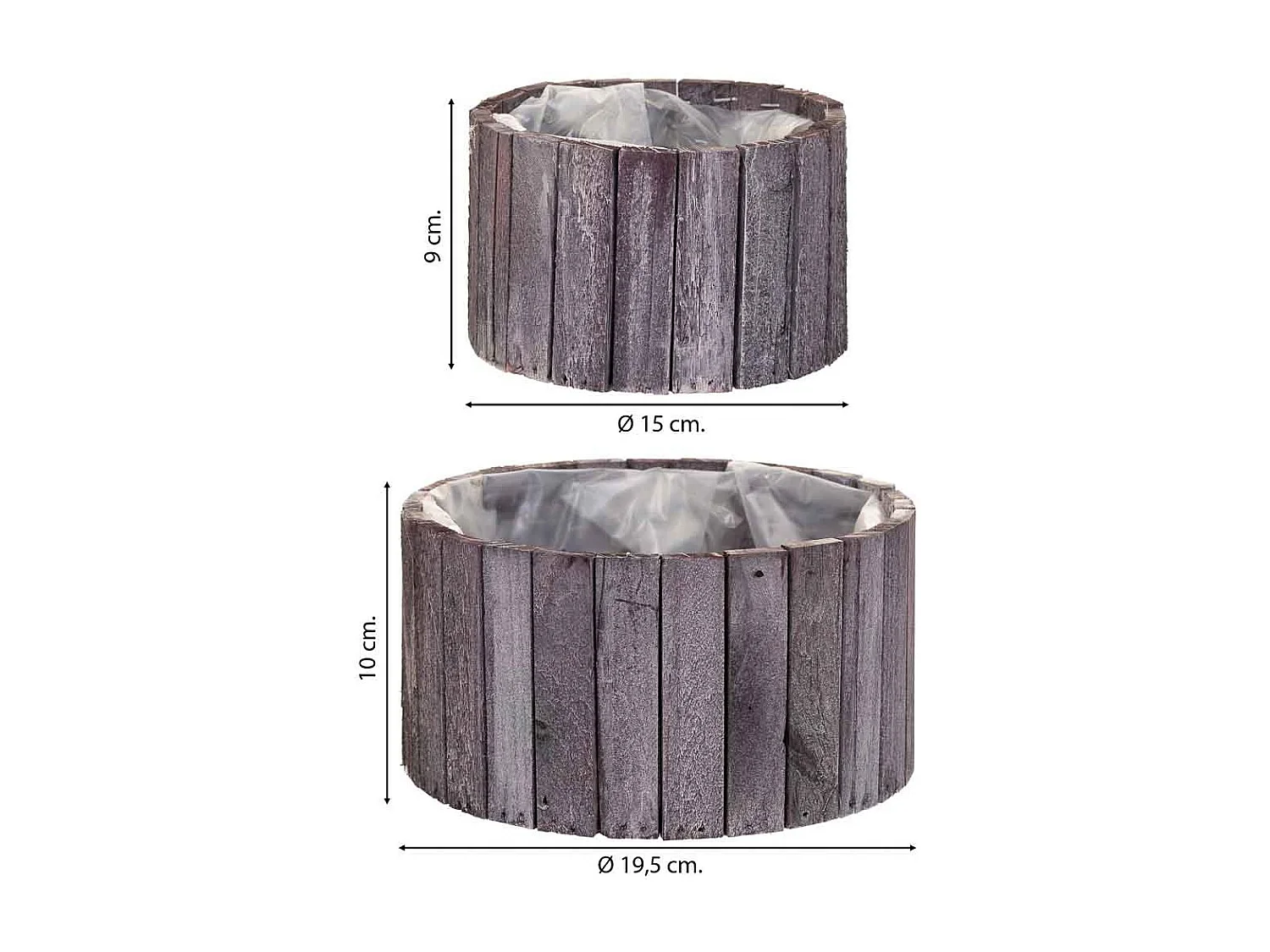 Set di 2 cestini rotondi in legno grigio