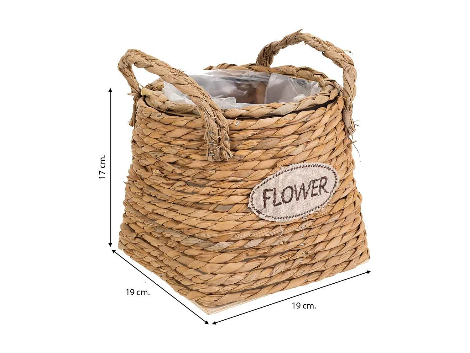 Cesto de corda trançada marrom 19x19x17